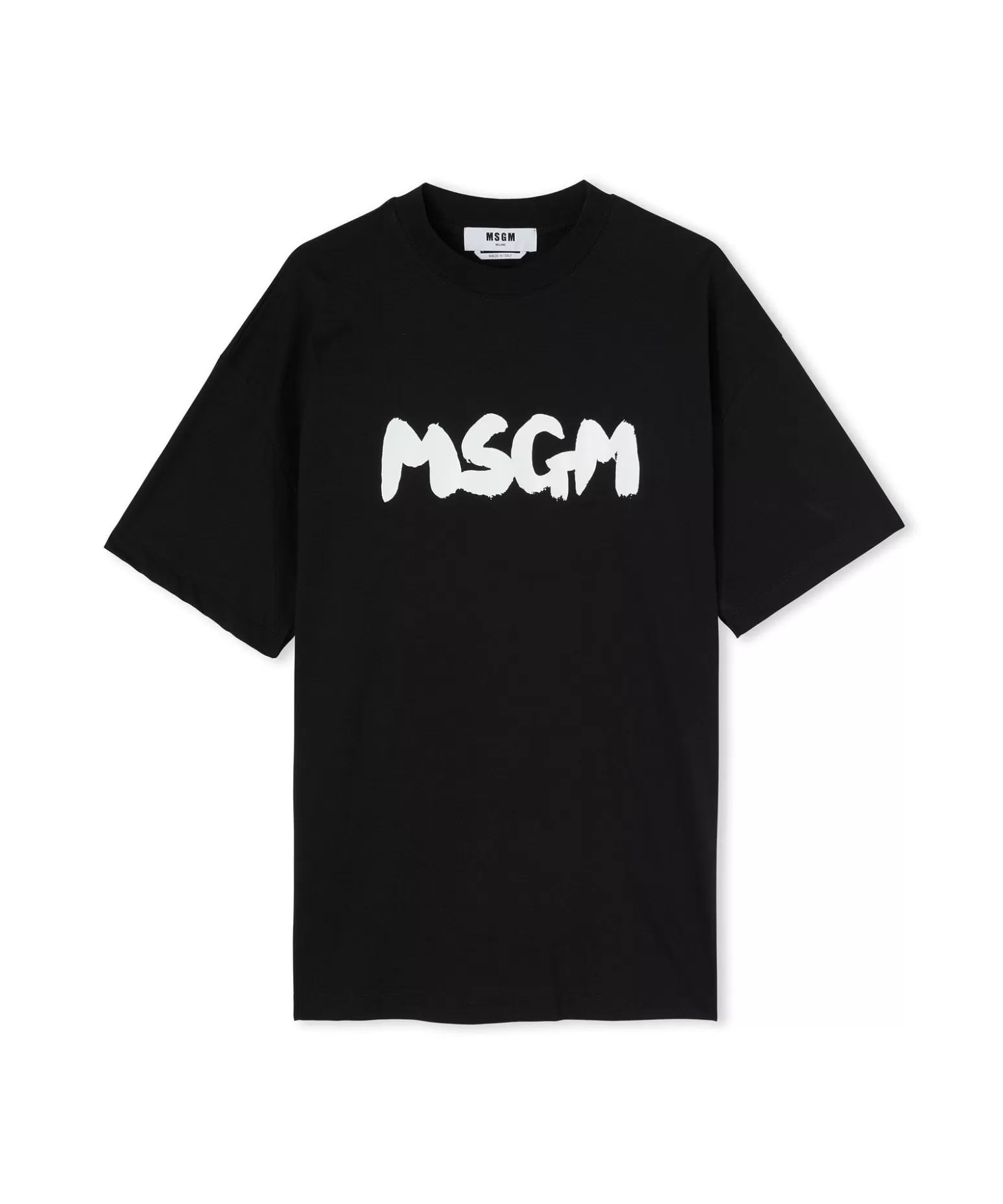 Uomo MSGM T-Shirt Girocollo In Cotone Con Nuovo Logo Pennellato