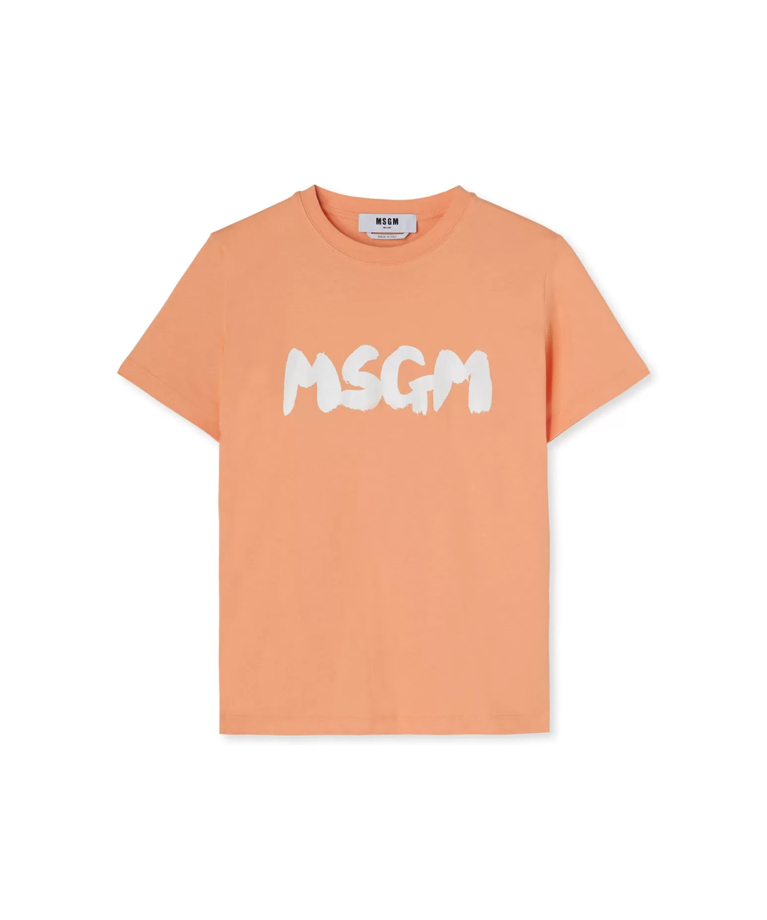 Donna MSGM T-Shirt Girocollo In Cotone Con Nuovo Logo Pennellato