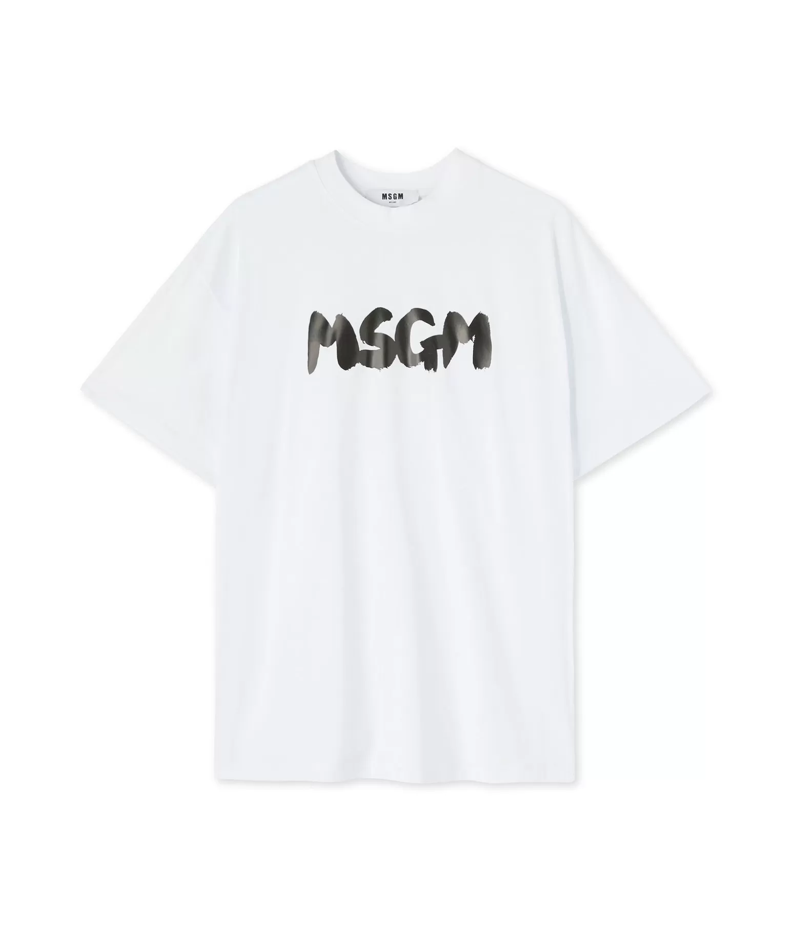 Uomo MSGM T-Shirt Girocollo In Cotone Con Nuovo Logo Pennellato