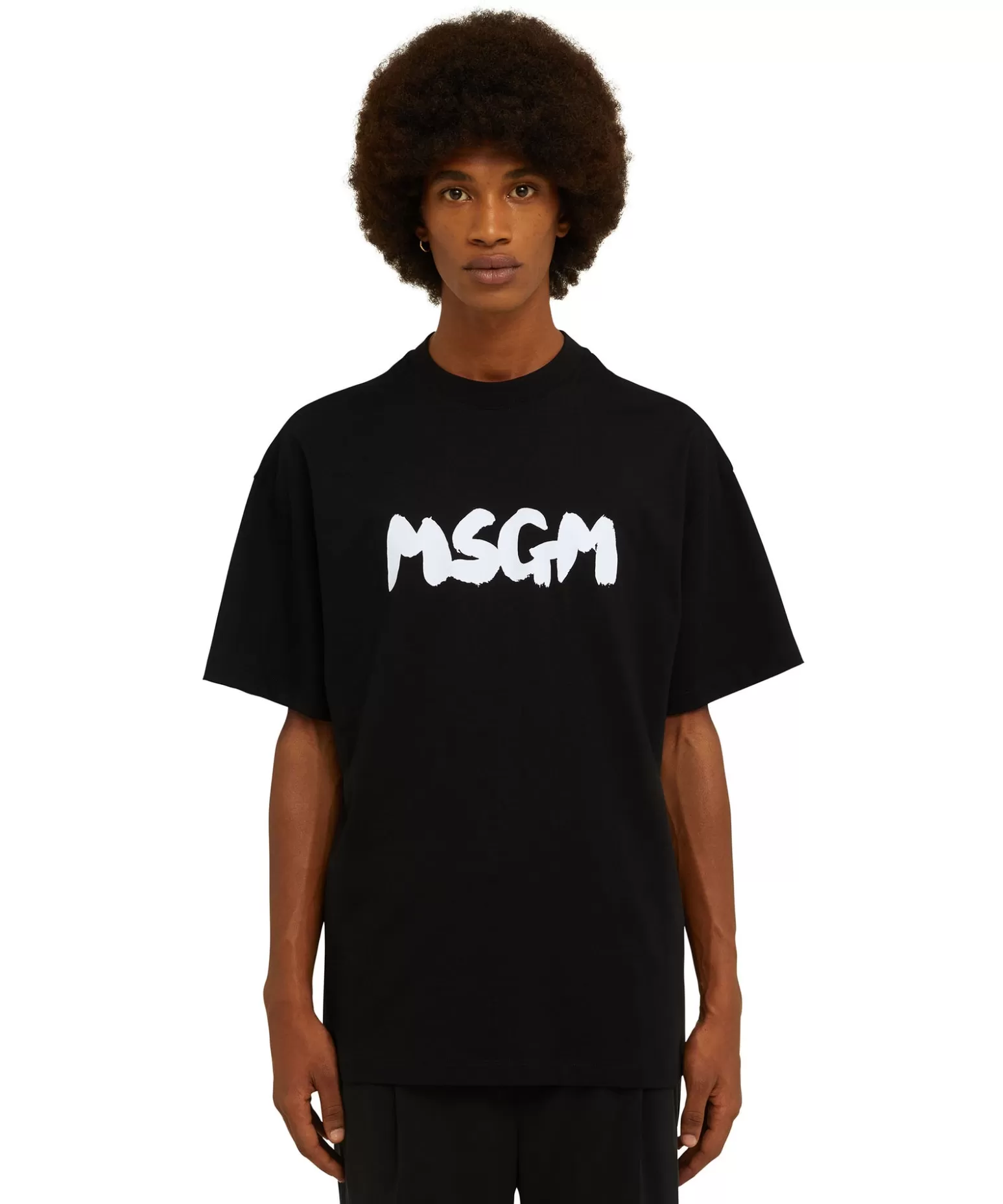 Uomo MSGM T-Shirt Girocollo In Cotone Con Nuovo Logo Pennellato