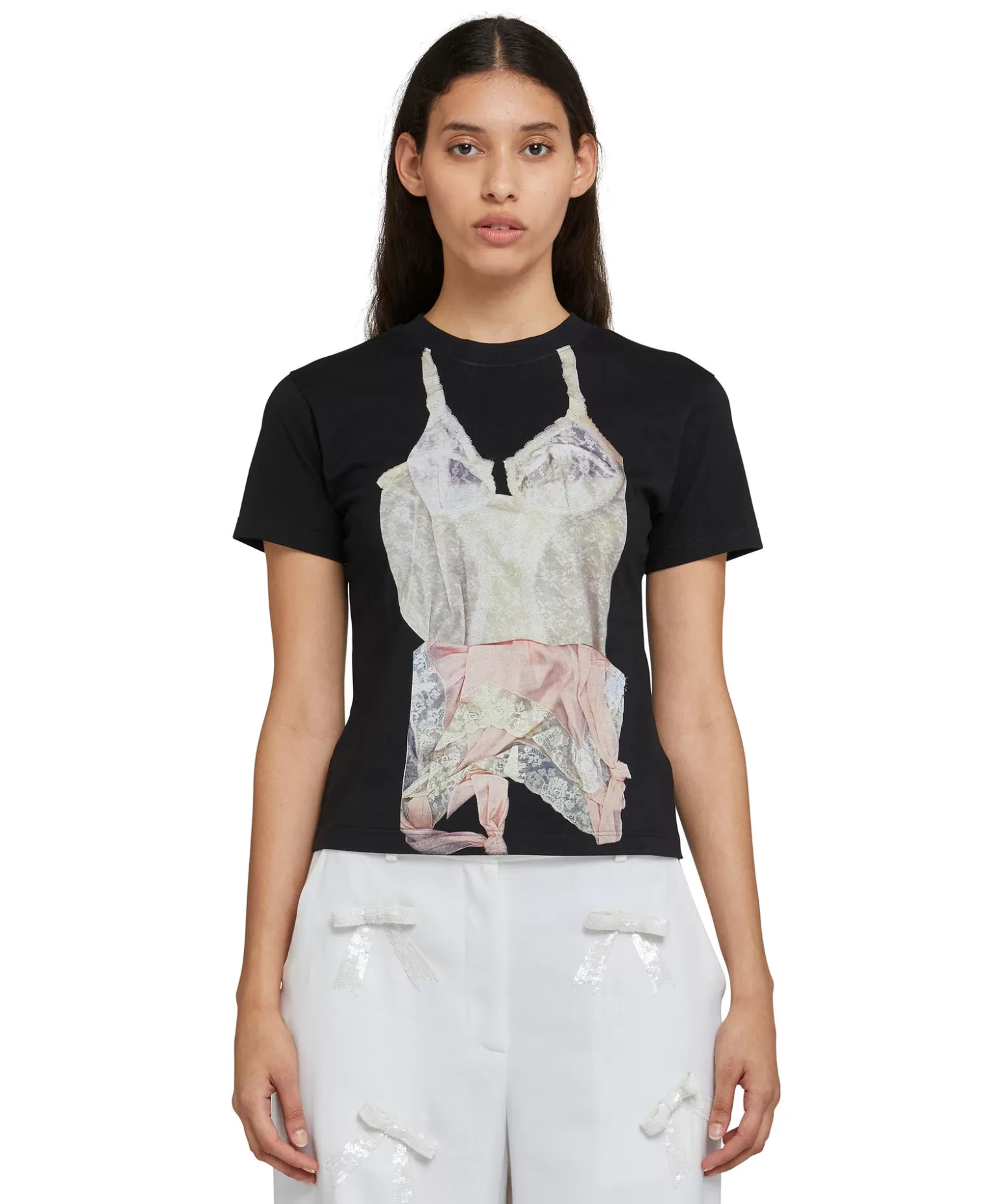 Donna MSGM T-Shirt Girocollo In Cotone Con Stampa