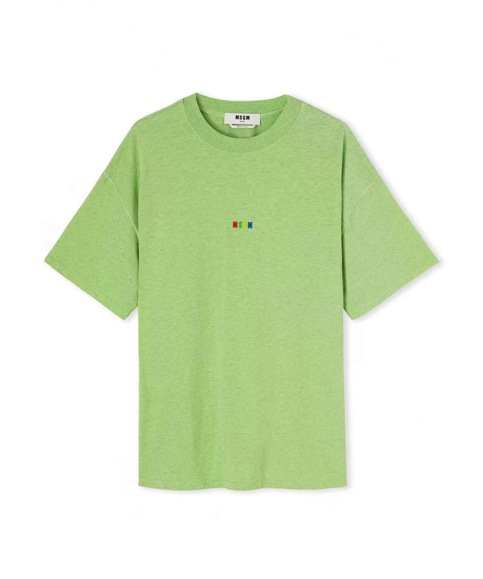 Uomo MSGM T-Shirt Girocollo In Cotone Melange Con Micro Logo Rainbow Ricamato