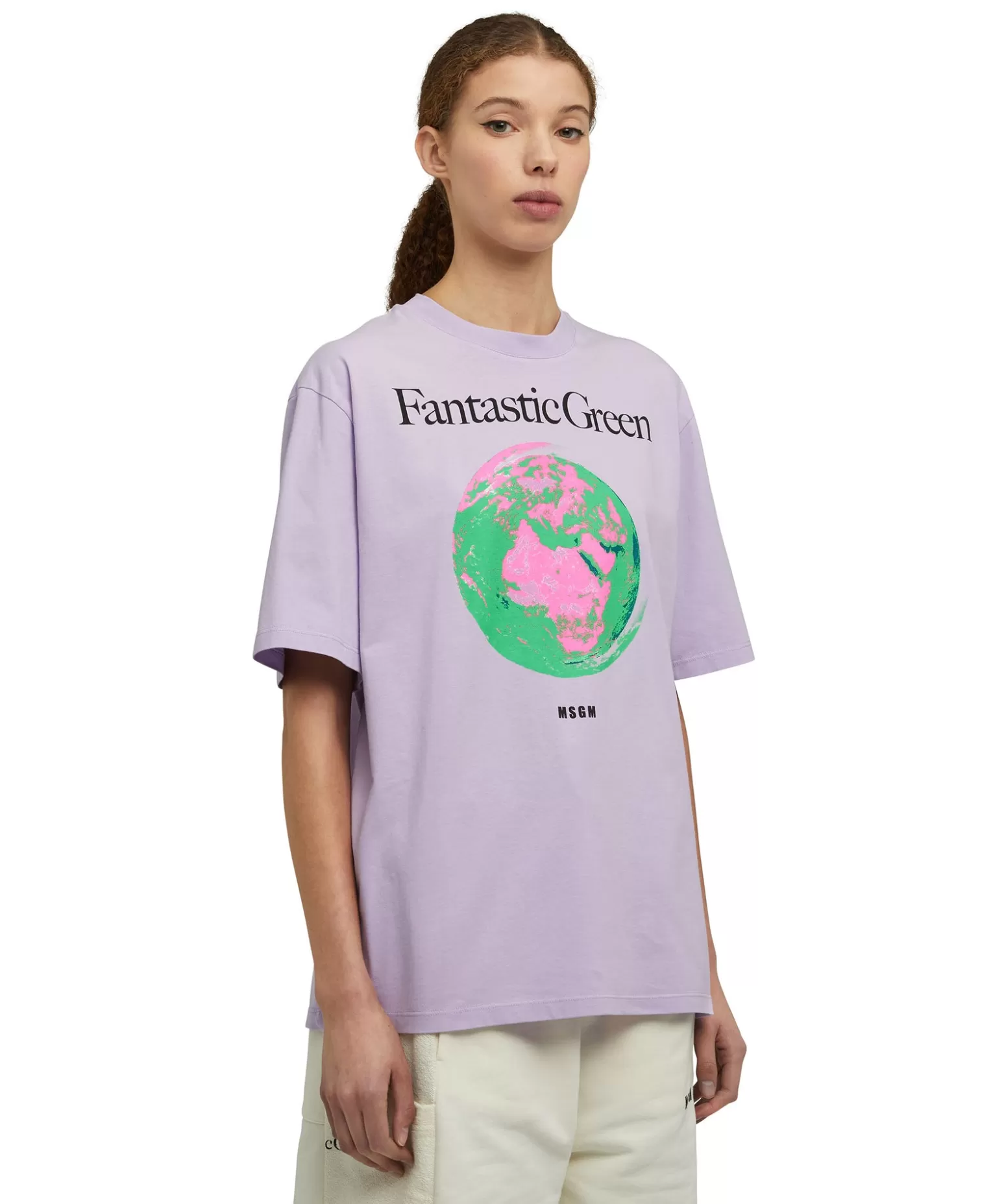 Donna MSGM T-Shirt Girocollo In Cotone Organico Della Capsule Fantastic Green