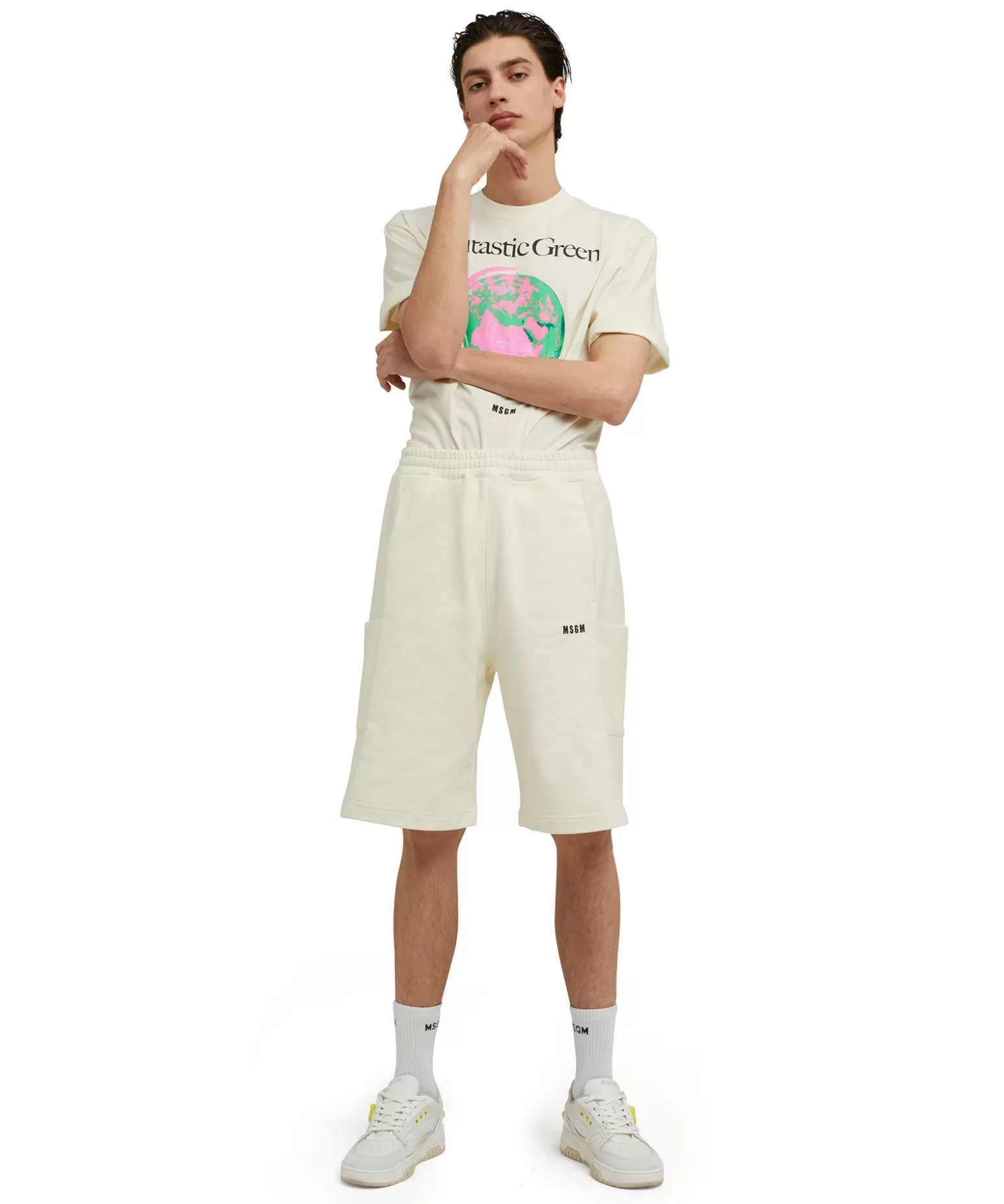 Uomo MSGM T-Shirt Girocollo In Cotone Organico Della Capsule Fantastic Green