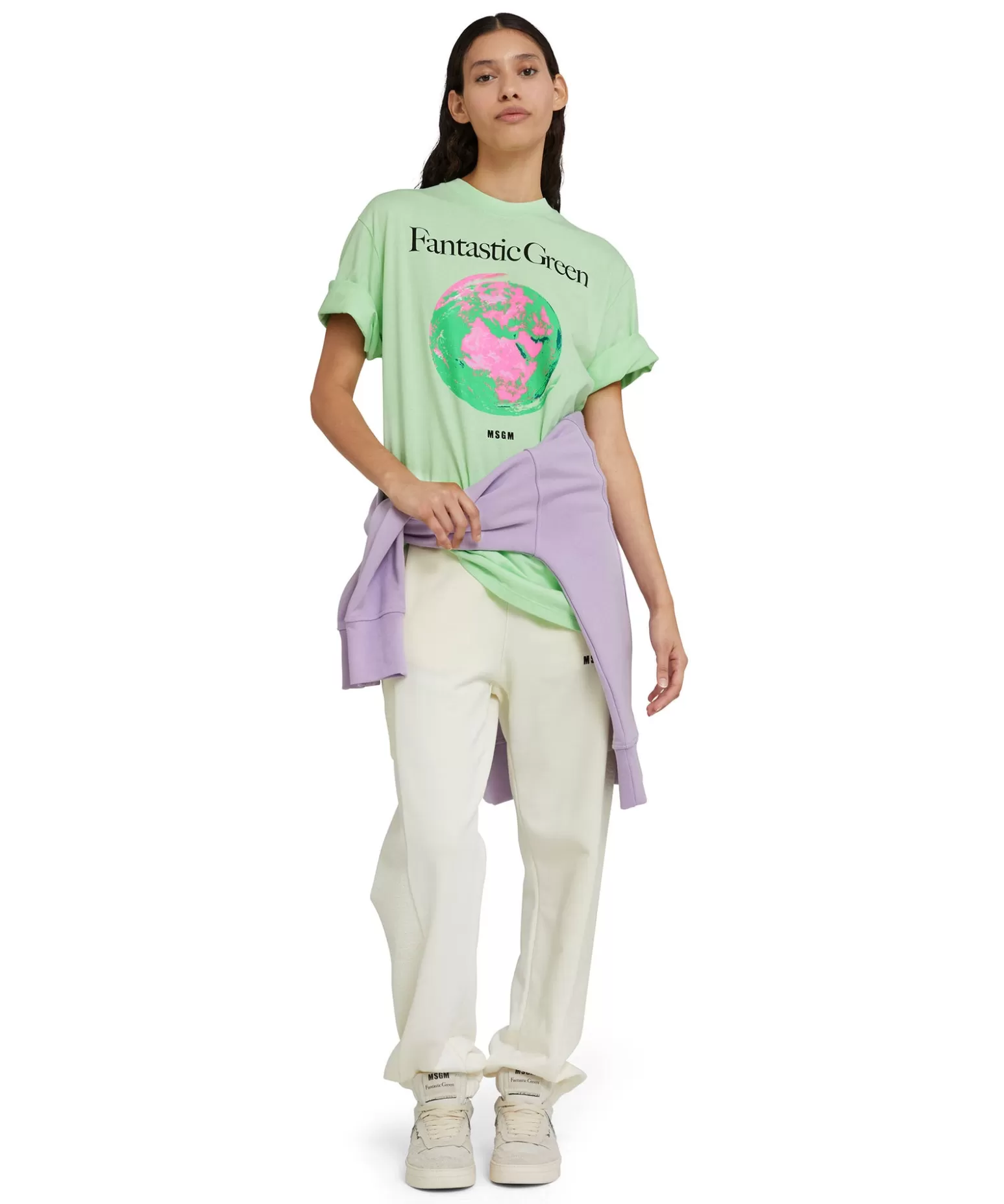 Donna MSGM T-Shirt Girocollo In Cotone Organico Della Capsule Fantastic Green