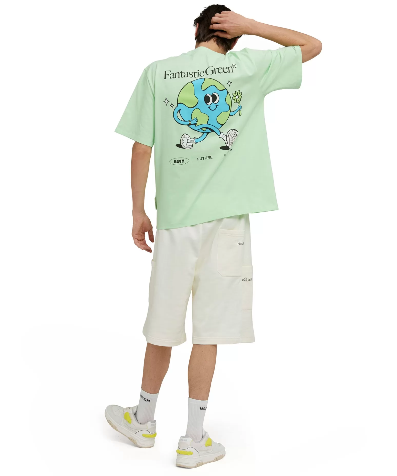 Donna MSGM T-Shirt Girocollo In Cotone Organico Della Capsule Fantastic Green