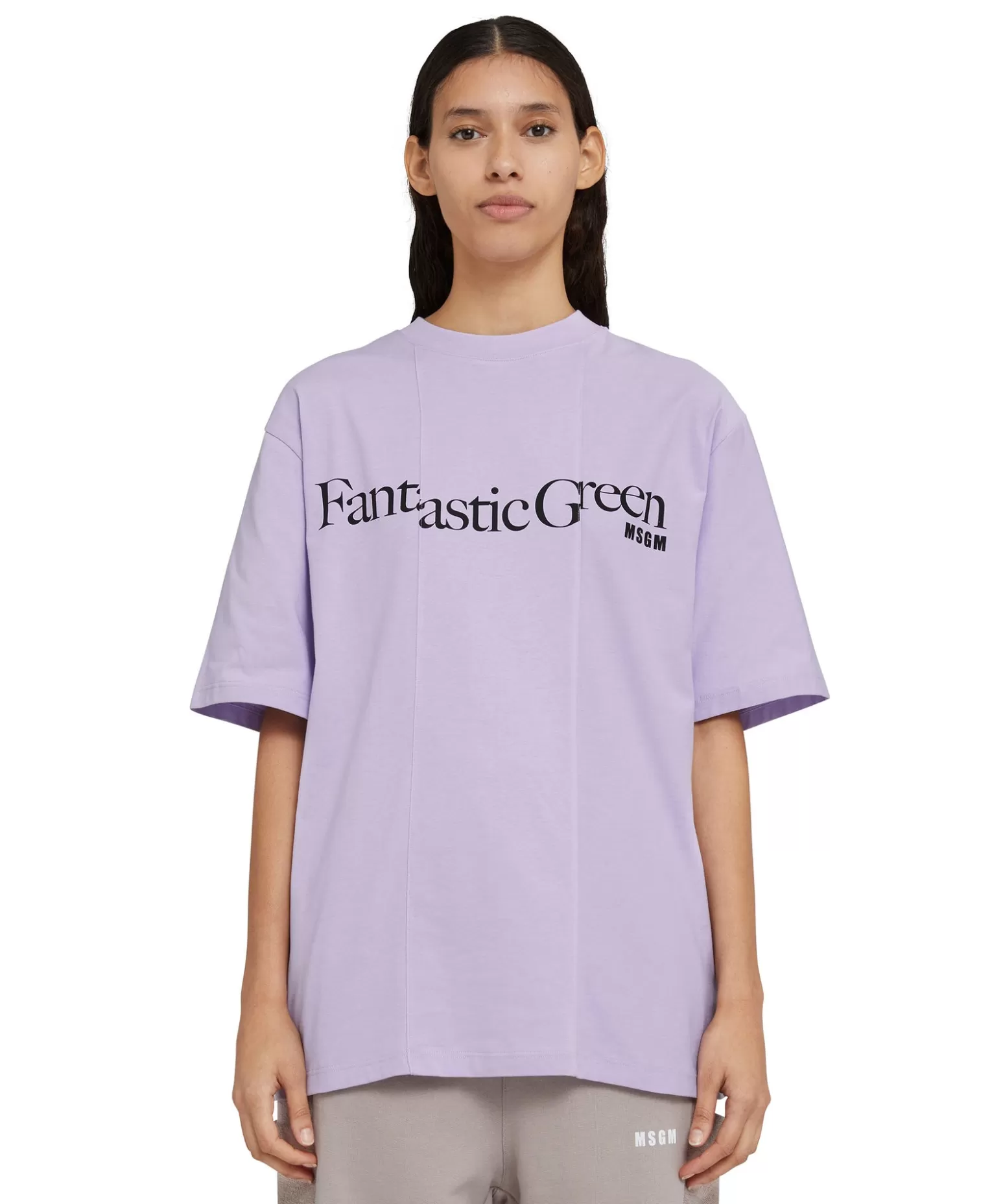 Donna MSGM T-Shirt Girocollo In Cotone Organico Della Capsule Fantastic Green