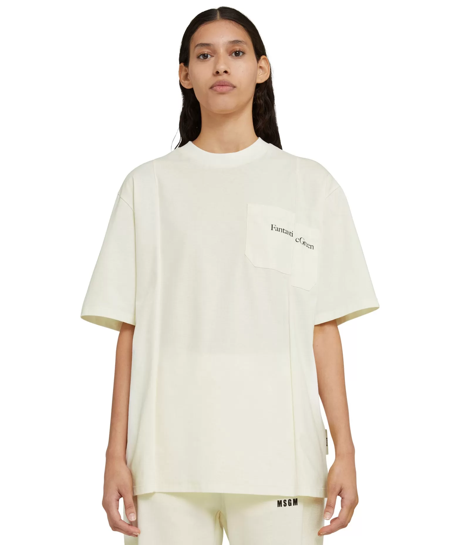 Donna MSGM T-Shirt Girocollo In Cotone Organico Della Capsule Fantastic Green