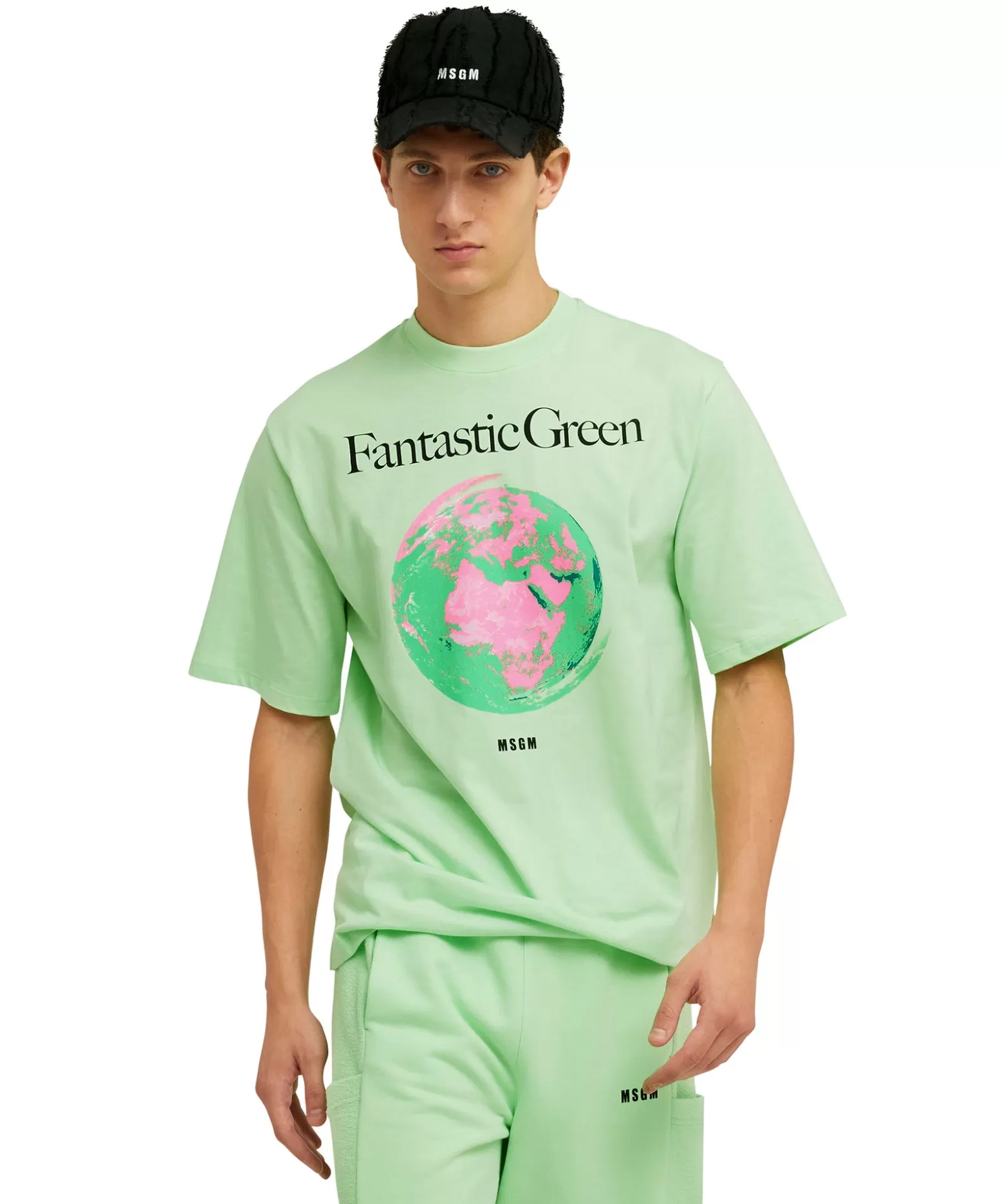 Donna MSGM T-Shirt Girocollo In Cotone Organico Della Capsule Fantastic Green