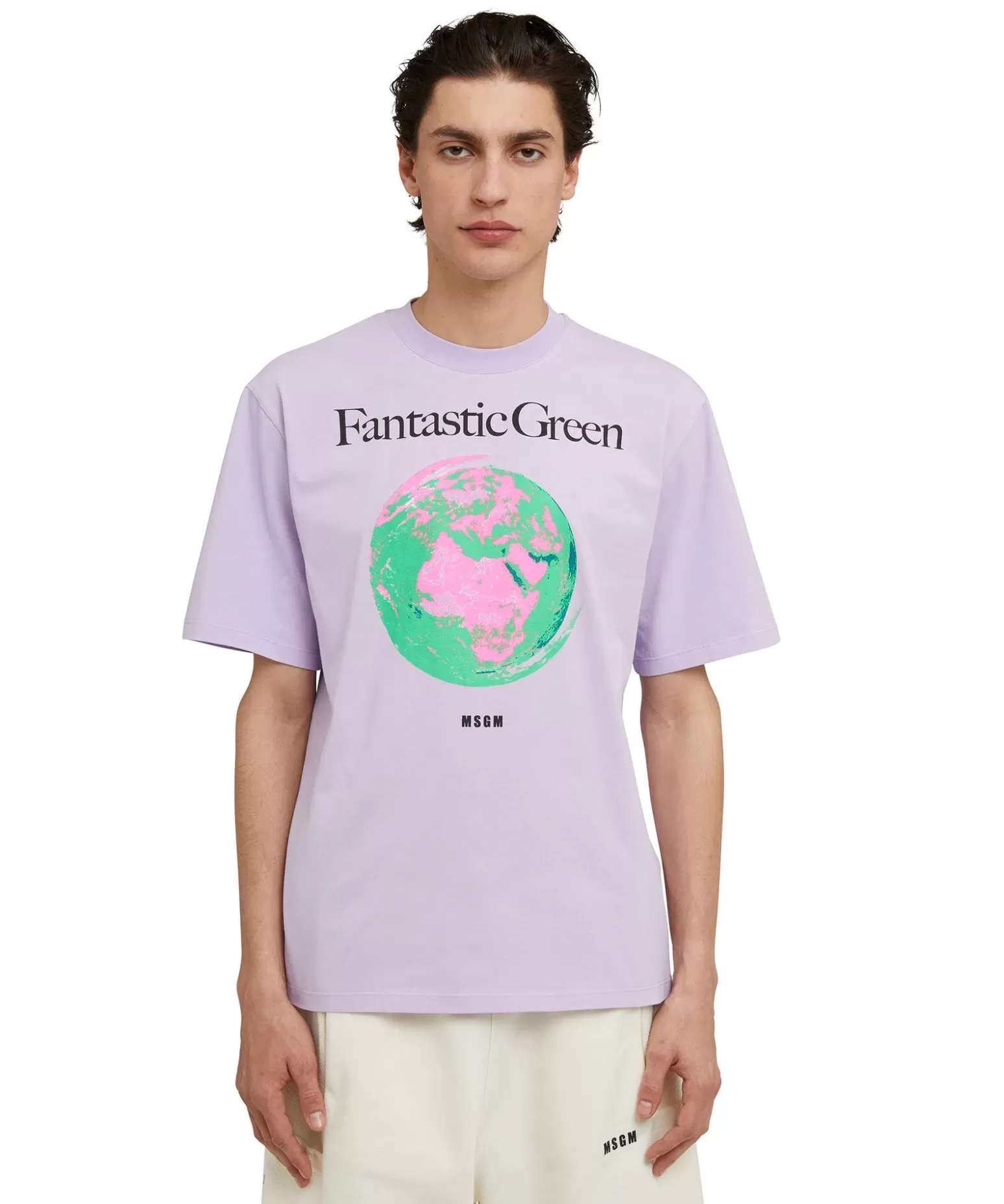 Uomo MSGM T-Shirt Girocollo In Cotone Organico Della Capsule Fantastic Green