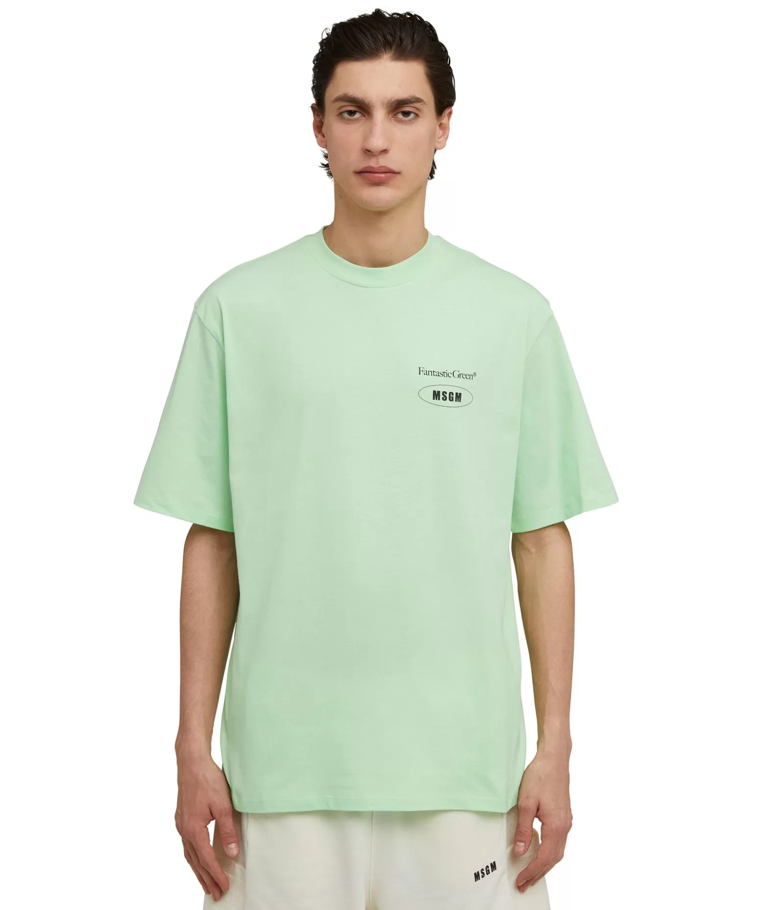Uomo MSGM T-Shirt Girocollo In Cotone Organico Della Capsule Fantastic Green