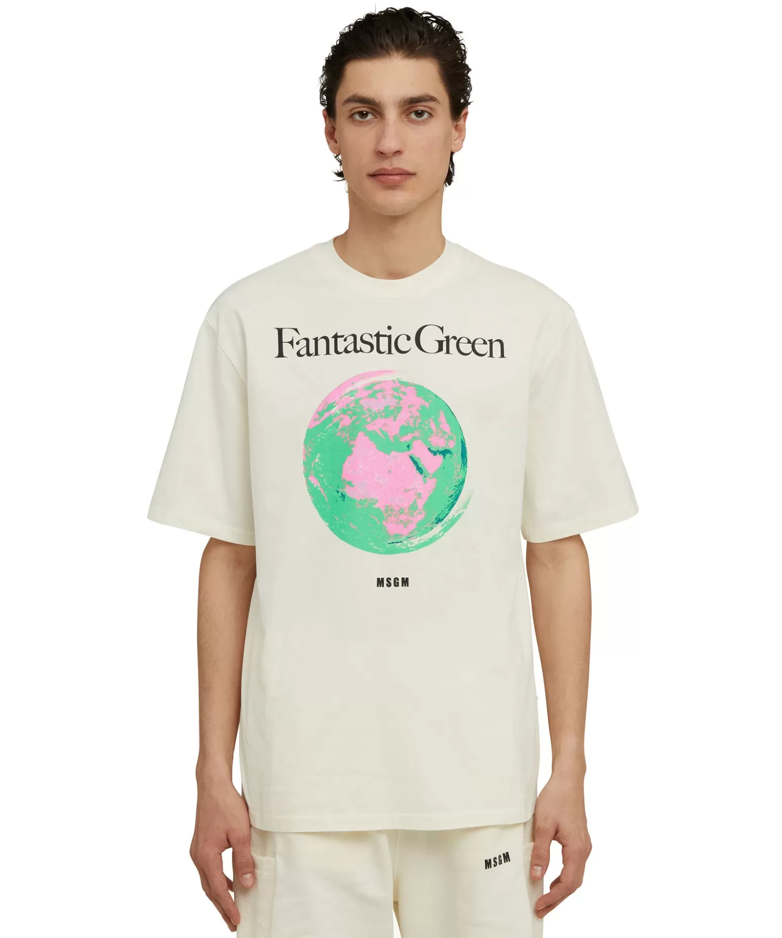 Uomo MSGM T-Shirt Girocollo In Cotone Organico Della Capsule Fantastic Green