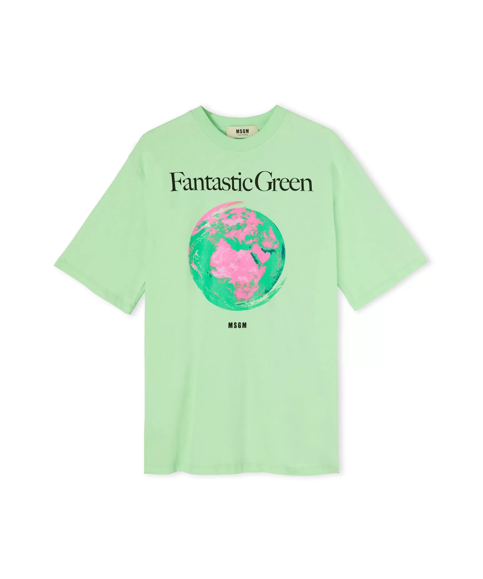 Uomo MSGM T-Shirt Girocollo In Cotone Organico Della Capsule Fantastic Green