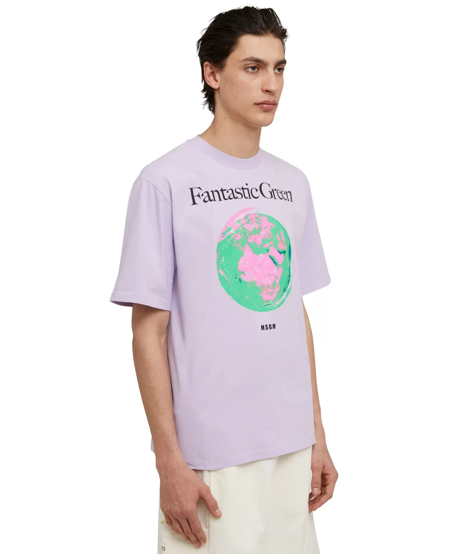 Uomo MSGM T-Shirt Girocollo In Cotone Organico Della Capsule Fantastic Green