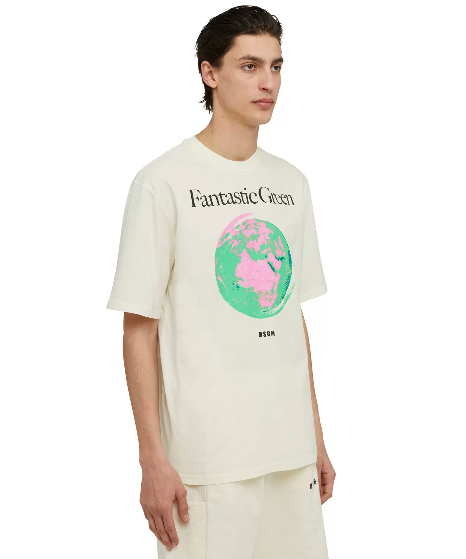 Uomo MSGM T-Shirt Girocollo In Cotone Organico Della Capsule Fantastic Green