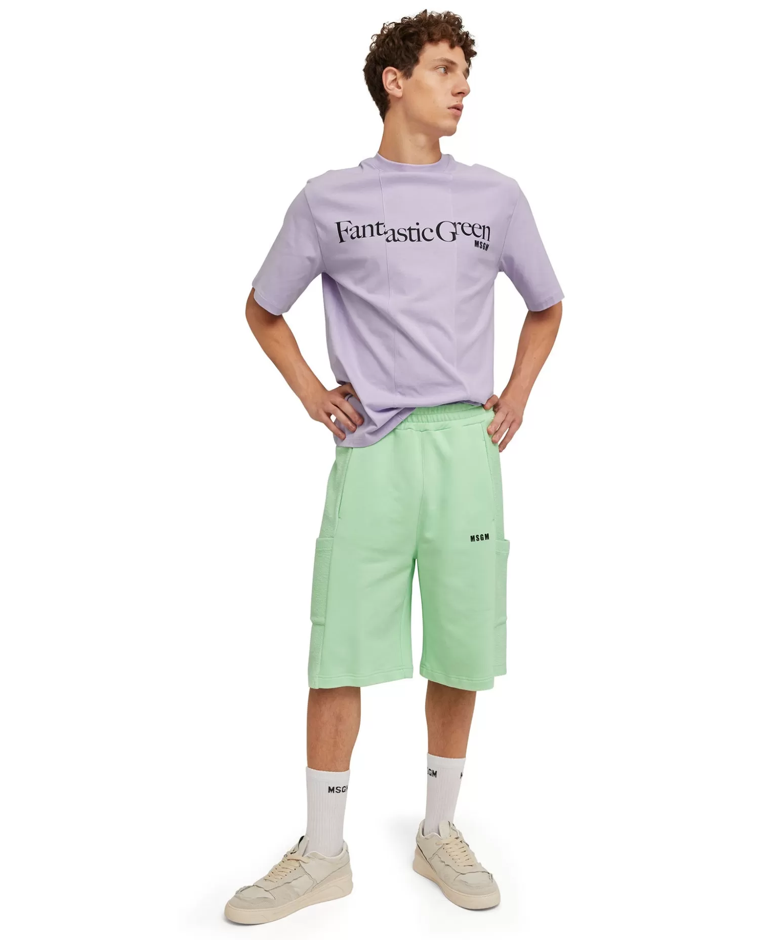 Uomo MSGM T-Shirt Girocollo In Cotone Organico Della Capsule Fantastic Green