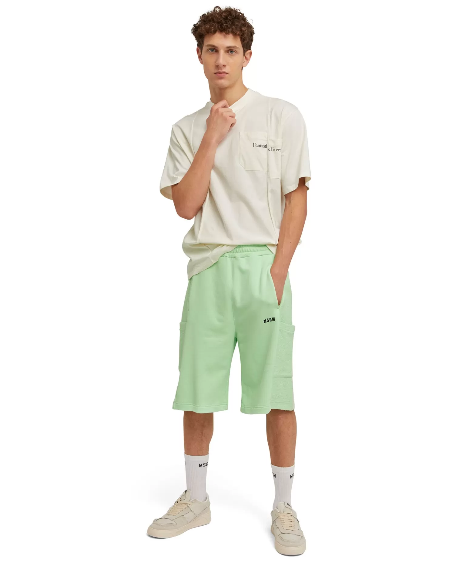 Uomo MSGM T-Shirt Girocollo In Cotone Organico Della Capsule Fantastic Green