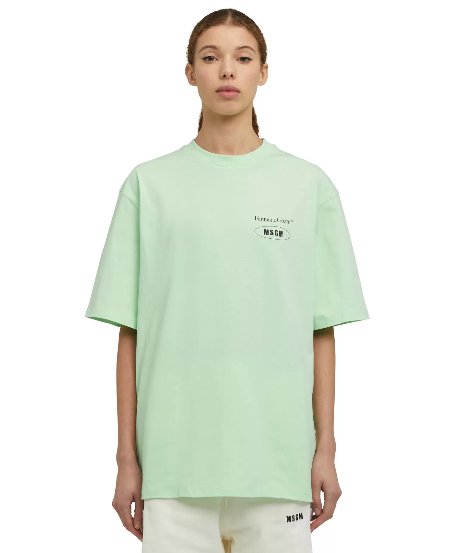 Uomo MSGM T-Shirt Girocollo In Cotone Organico Della Capsule Fantastic Green