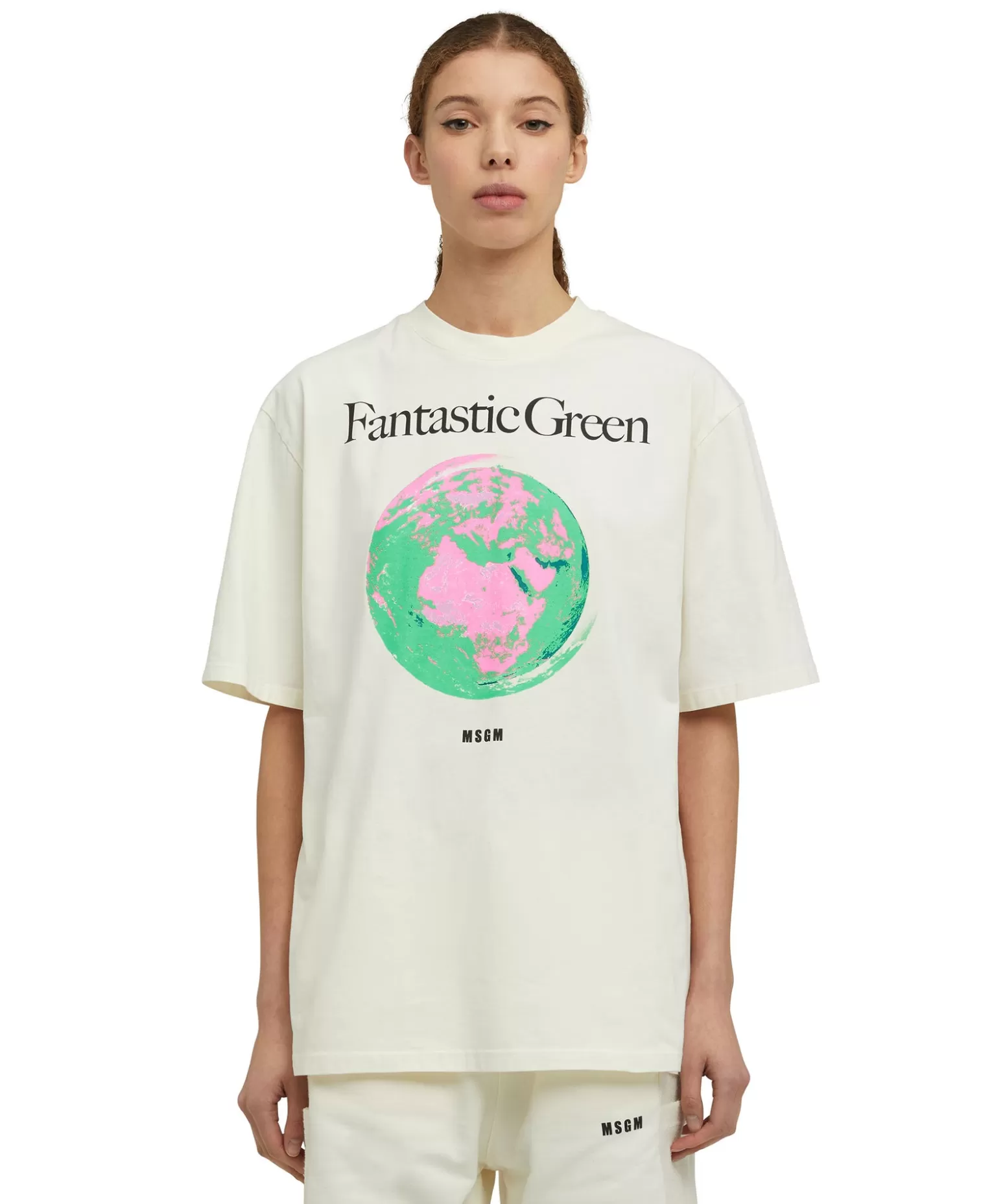 Uomo MSGM T-Shirt Girocollo In Cotone Organico Della Capsule Fantastic Green