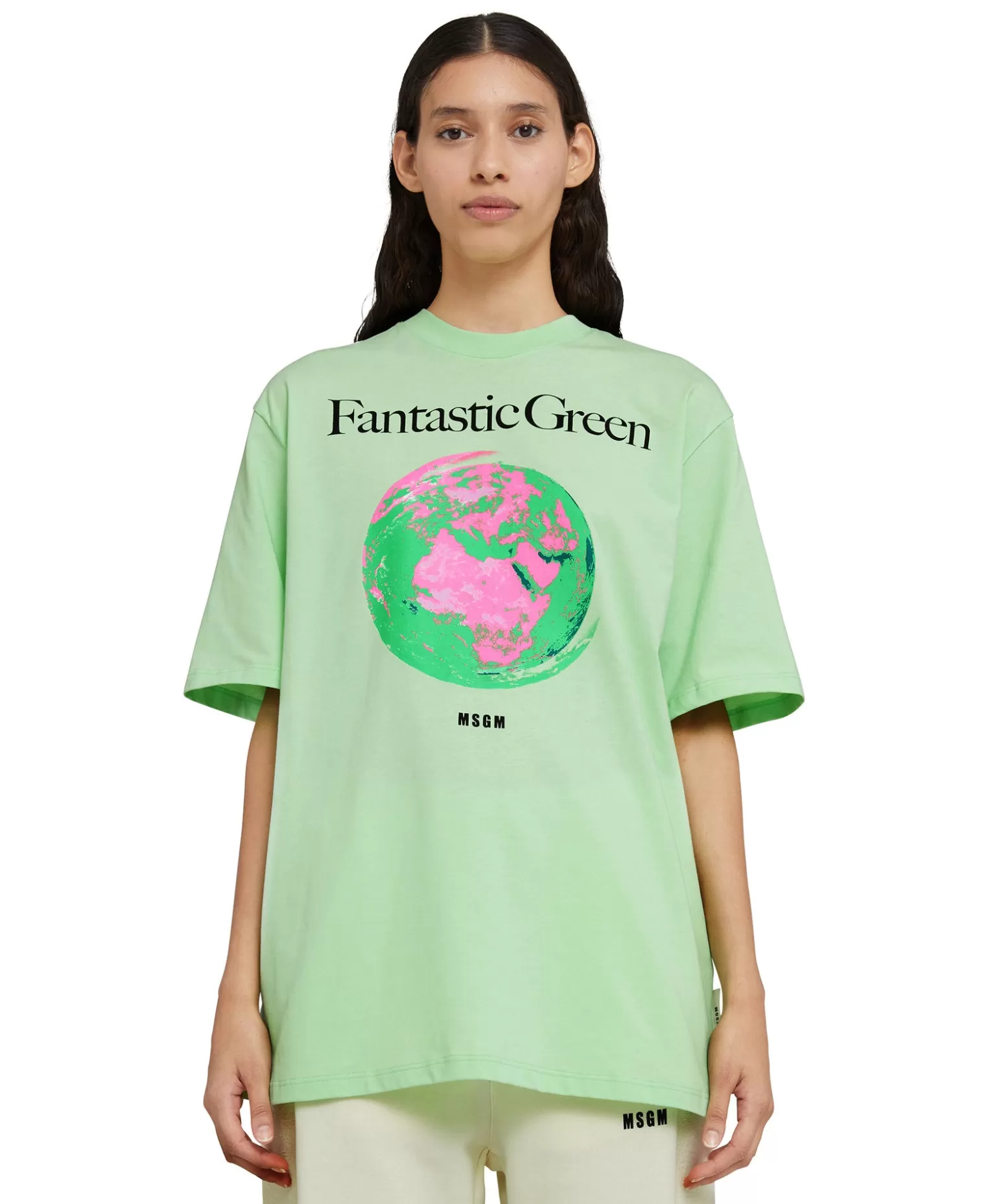 Uomo MSGM T-Shirt Girocollo In Cotone Organico Della Capsule Fantastic Green