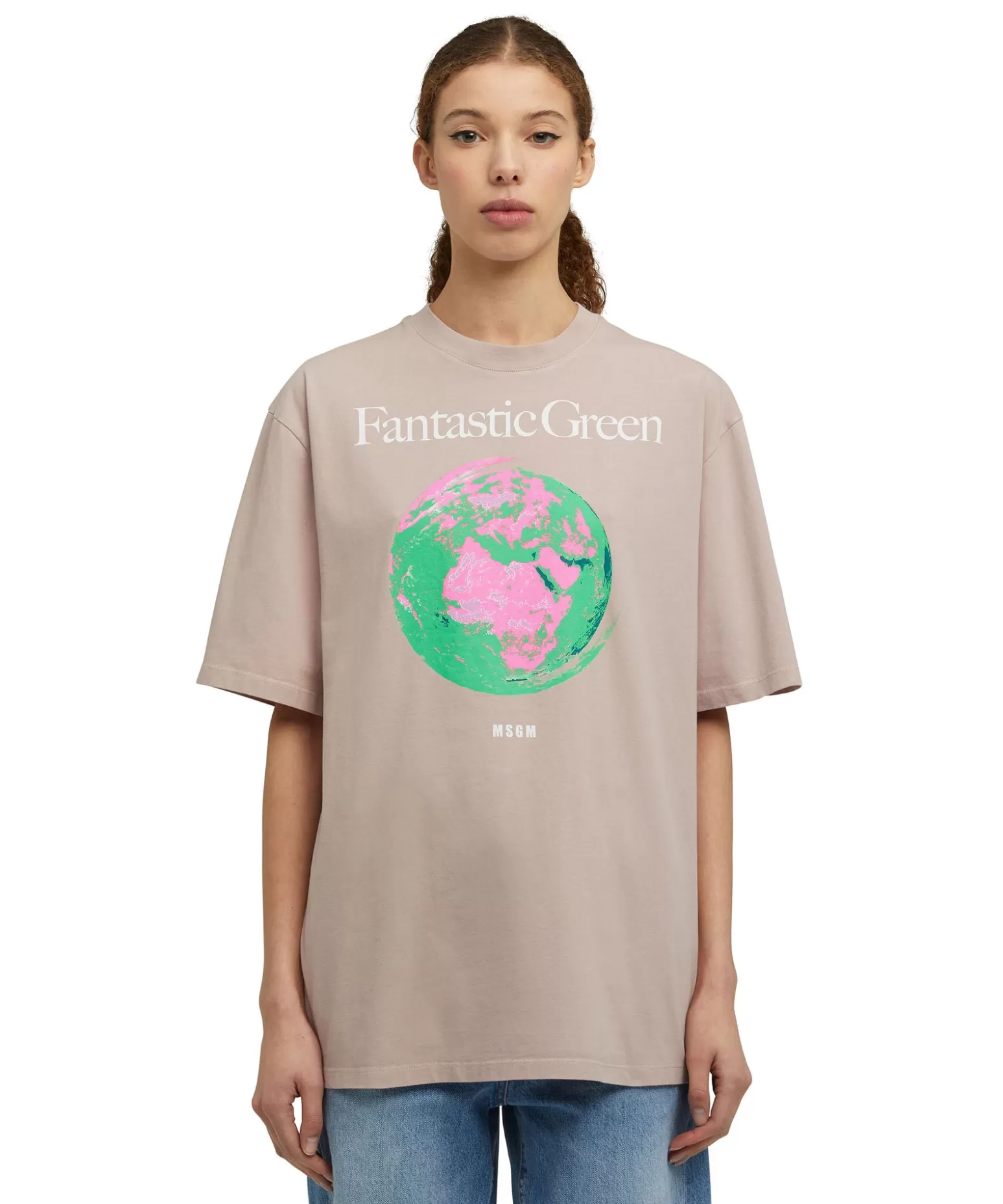 Donna MSGM T-Shirt Girocollo In Cotone Organico Della Capsule Fantastic Green