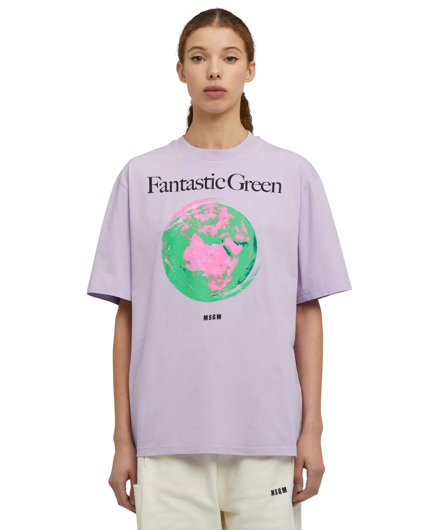 Uomo MSGM T-Shirt Girocollo In Cotone Organico Della Capsule Fantastic Green