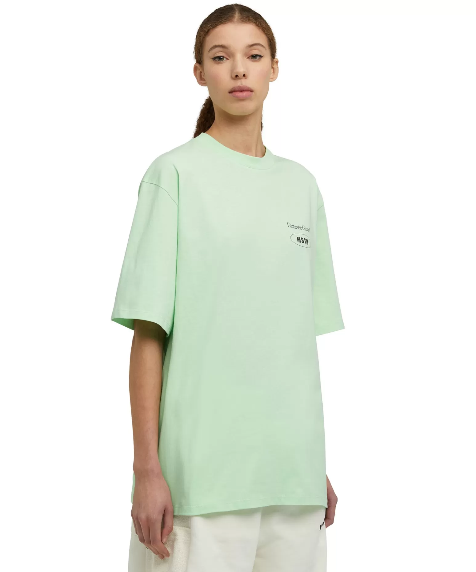 Uomo MSGM T-Shirt Girocollo In Cotone Organico Della Capsule Fantastic Green
