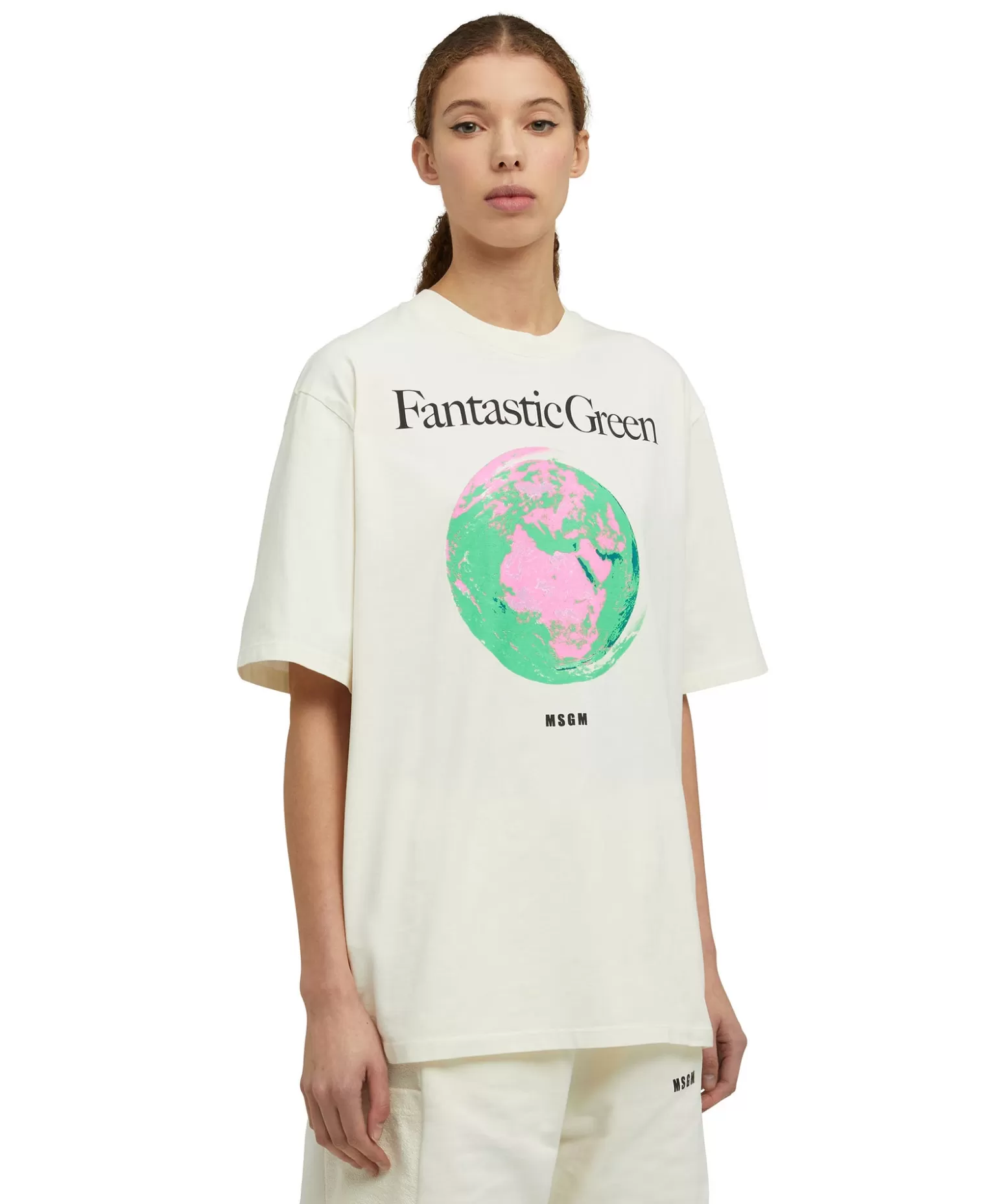 Uomo MSGM T-Shirt Girocollo In Cotone Organico Della Capsule Fantastic Green