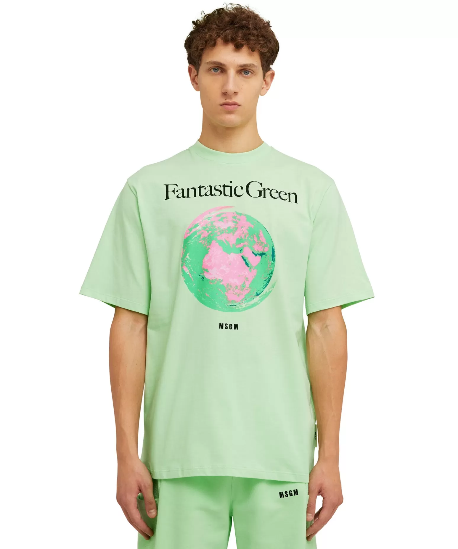 Uomo MSGM T-Shirt Girocollo In Cotone Organico Della Capsule Fantastic Green