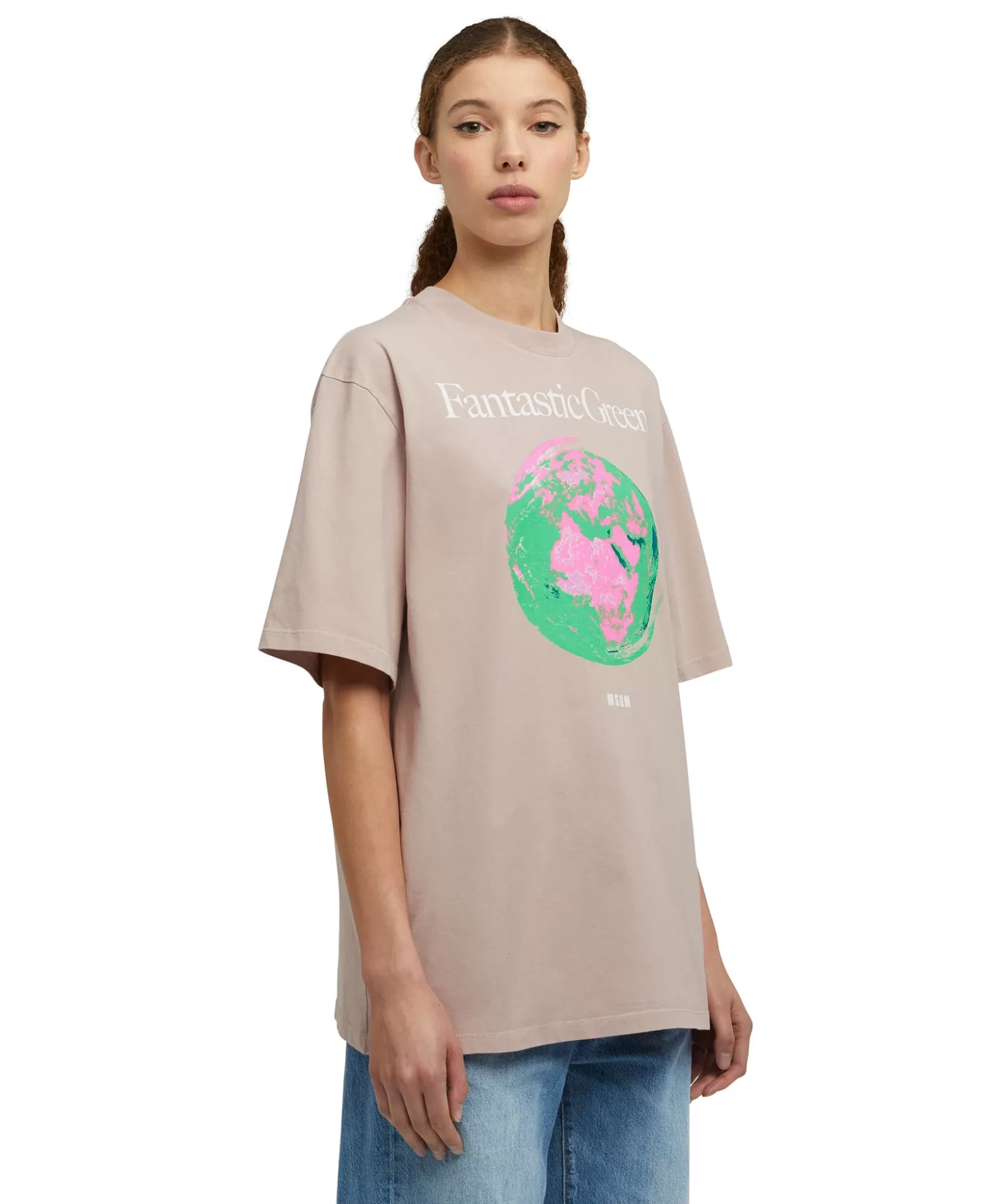 Donna MSGM T-Shirt Girocollo In Cotone Organico Della Capsule Fantastic Green