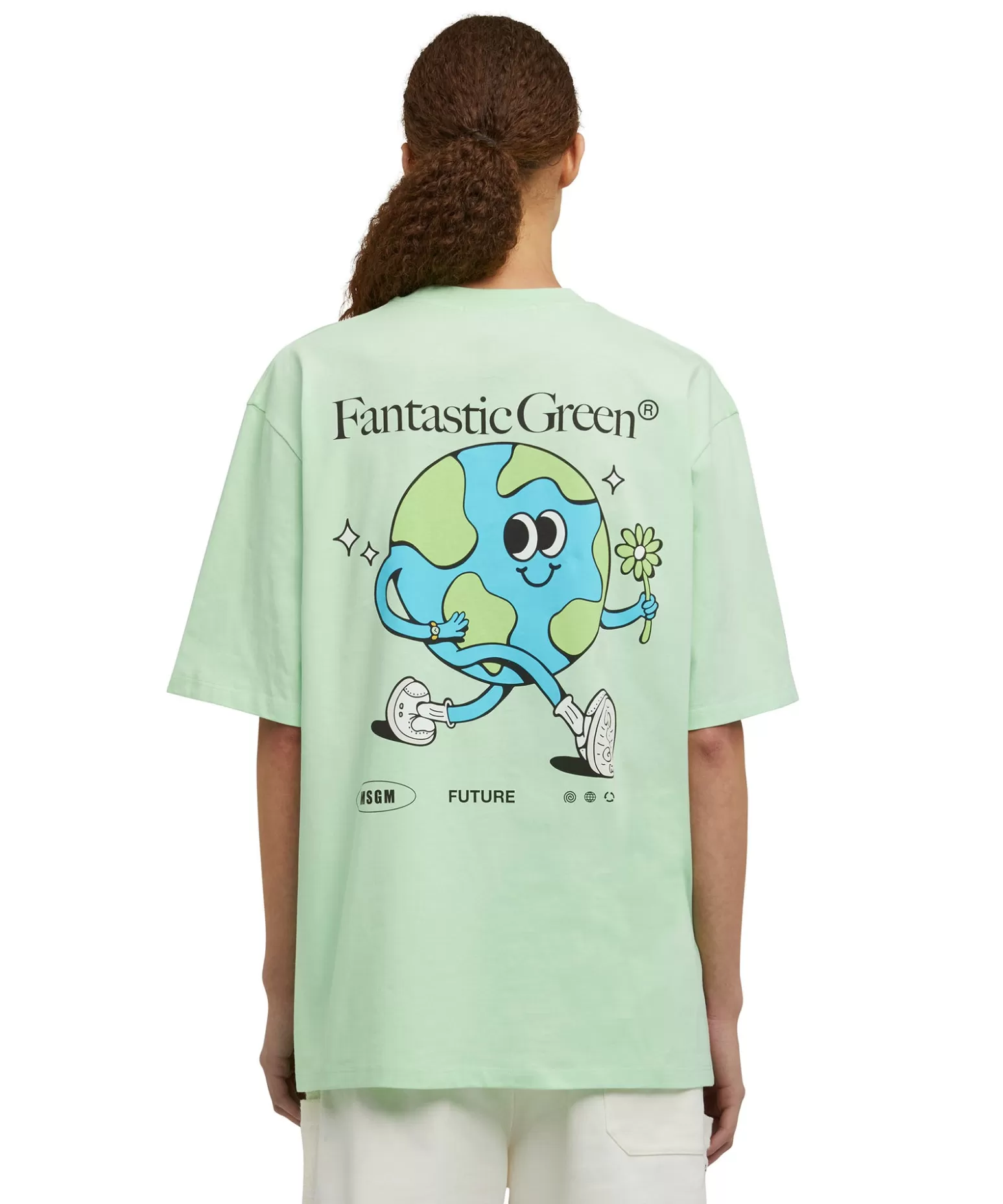 Donna MSGM T-Shirt Girocollo In Cotone Organico Della Capsule Fantastic Green