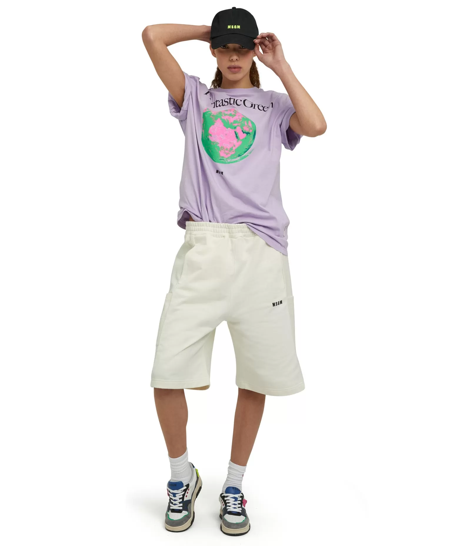 Donna MSGM T-Shirt Girocollo In Cotone Organico Della Capsule Fantastic Green