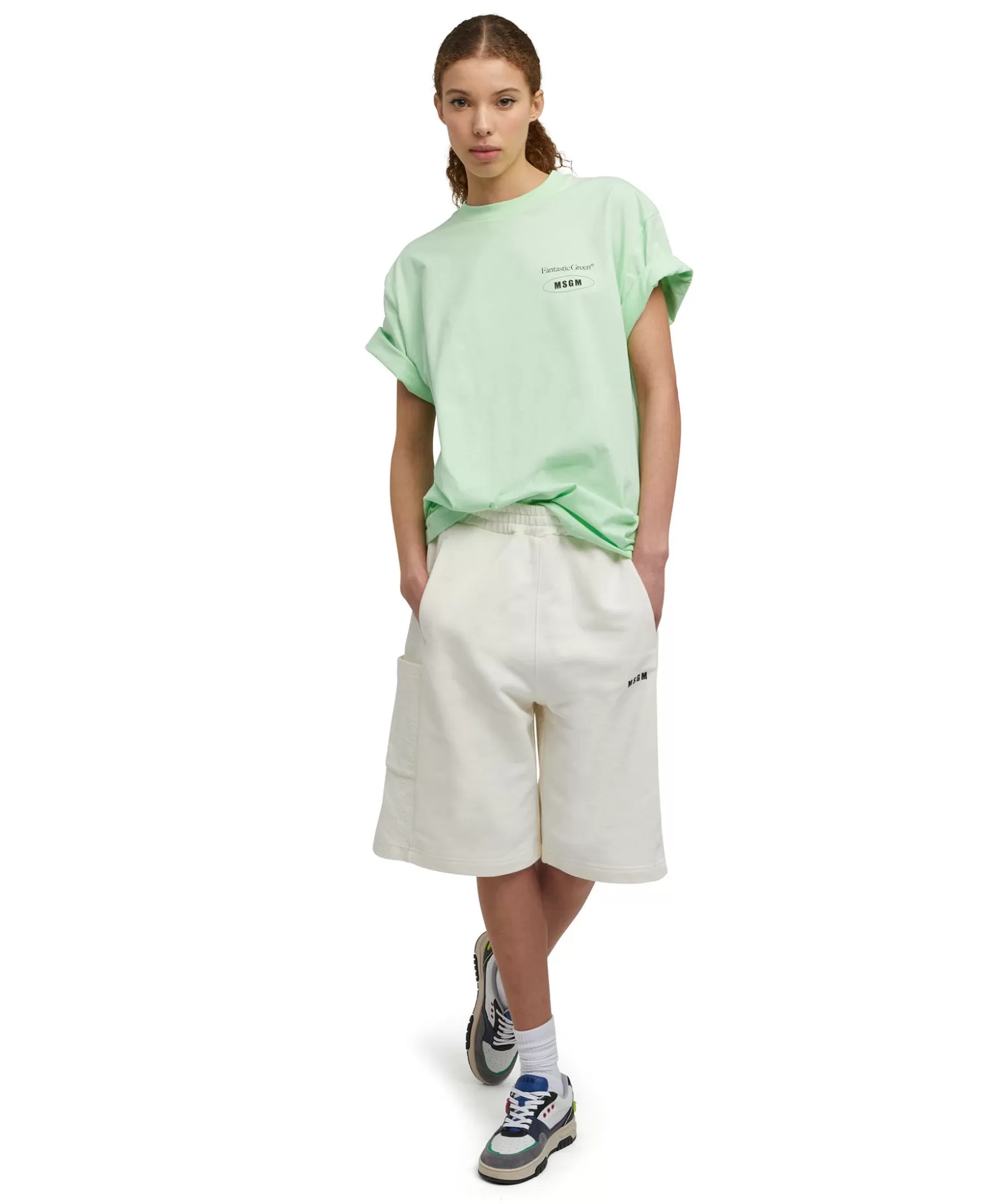 Uomo MSGM T-Shirt Girocollo In Cotone Organico Della Capsule Fantastic Green