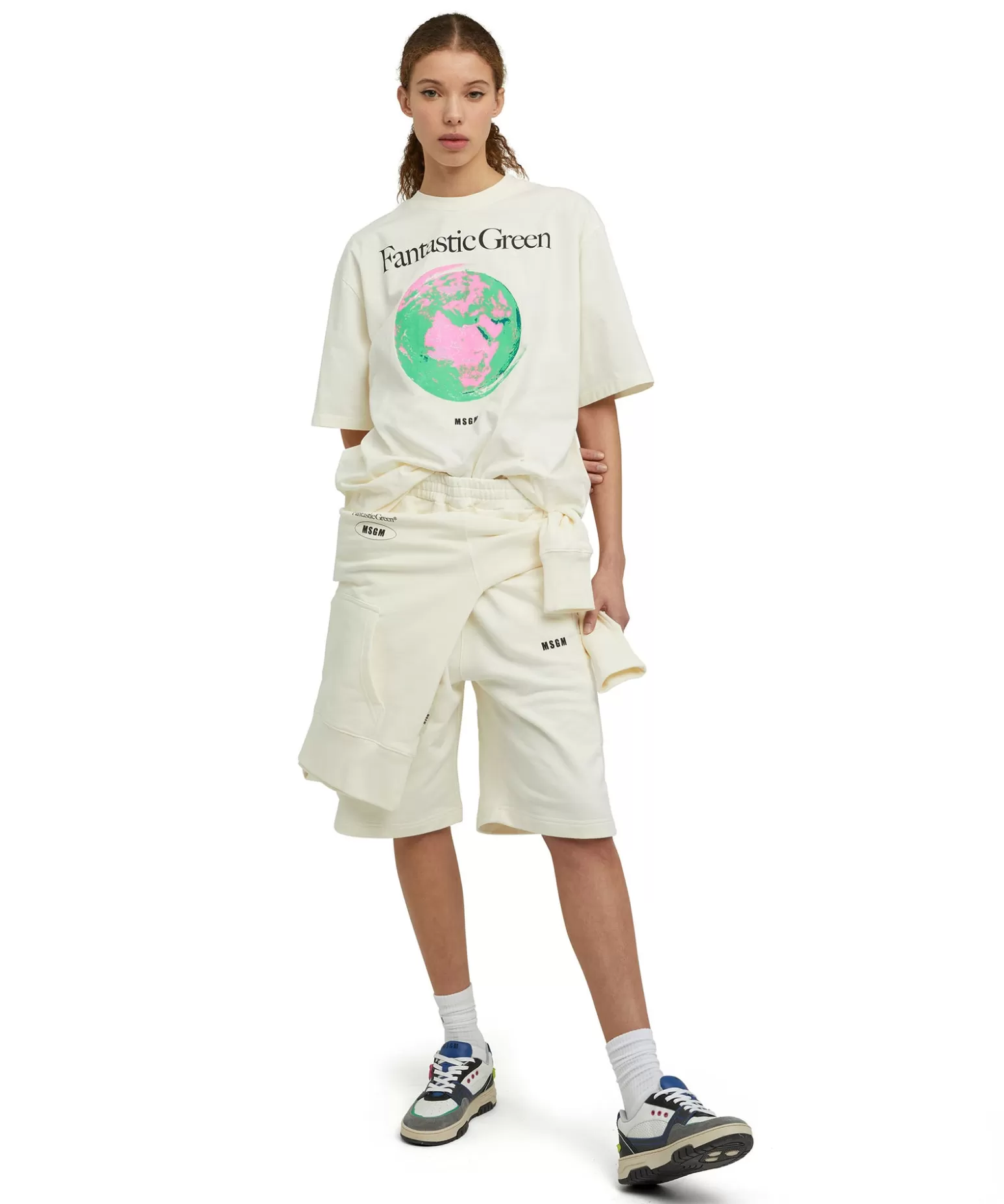 Uomo MSGM T-Shirt Girocollo In Cotone Organico Della Capsule Fantastic Green