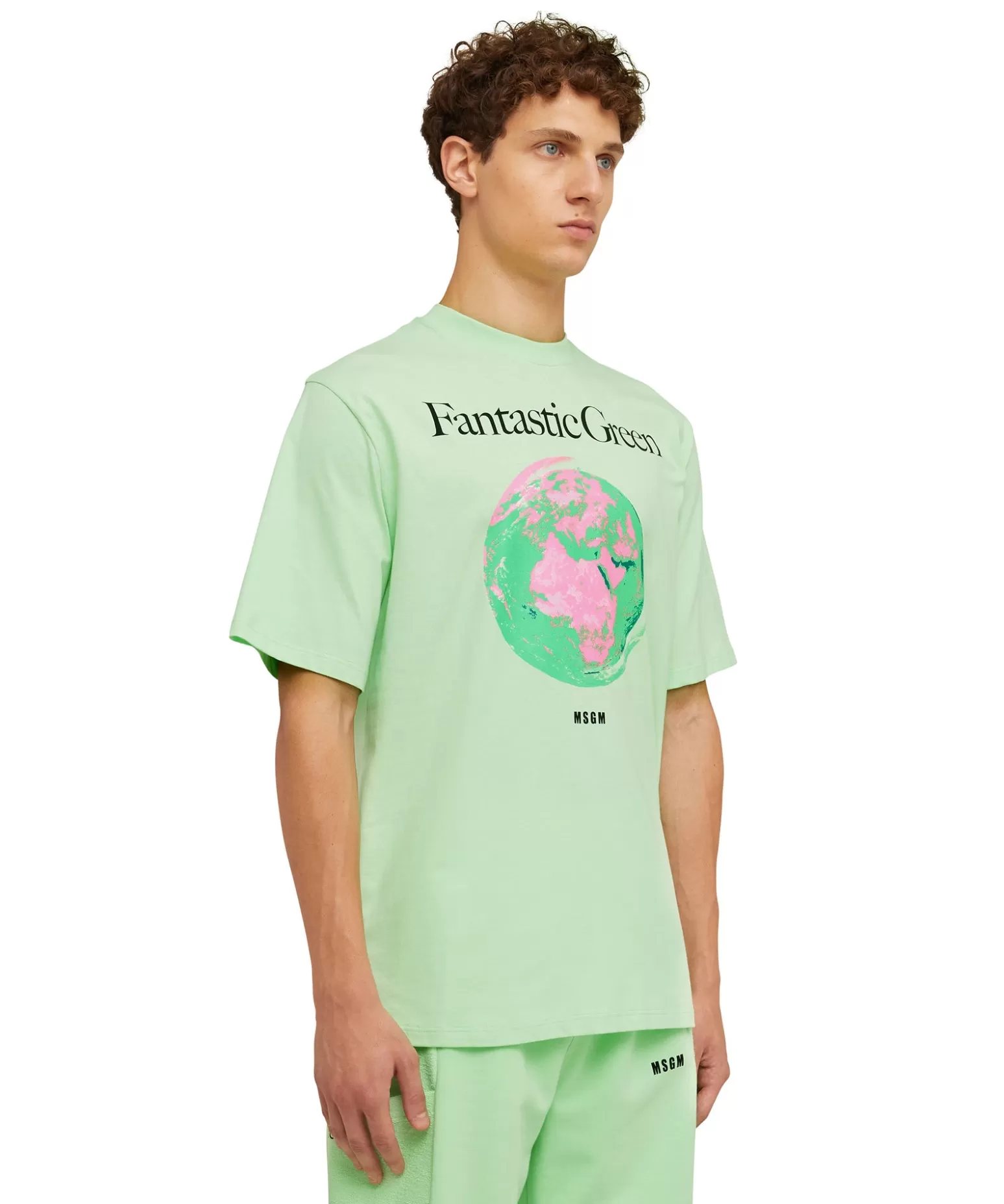 Uomo MSGM T-Shirt Girocollo In Cotone Organico Della Capsule Fantastic Green