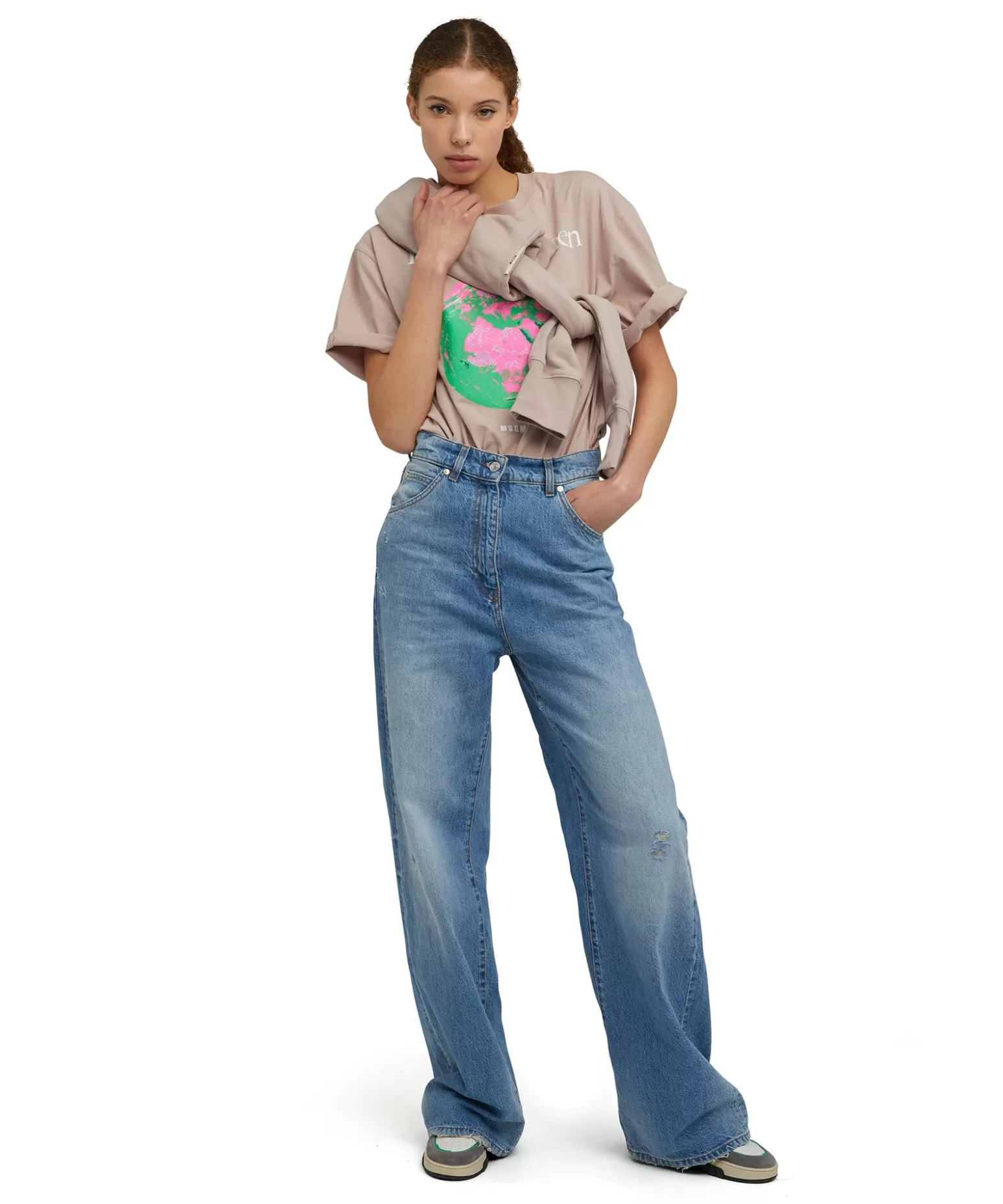Donna MSGM T-Shirt Girocollo In Cotone Organico Della Capsule Fantastic Green