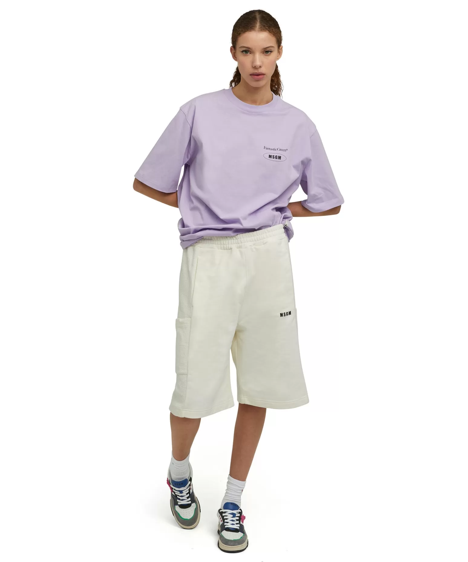 Donna MSGM T-Shirt Girocollo In Cotone Organico Della Capsule Fantastic Green