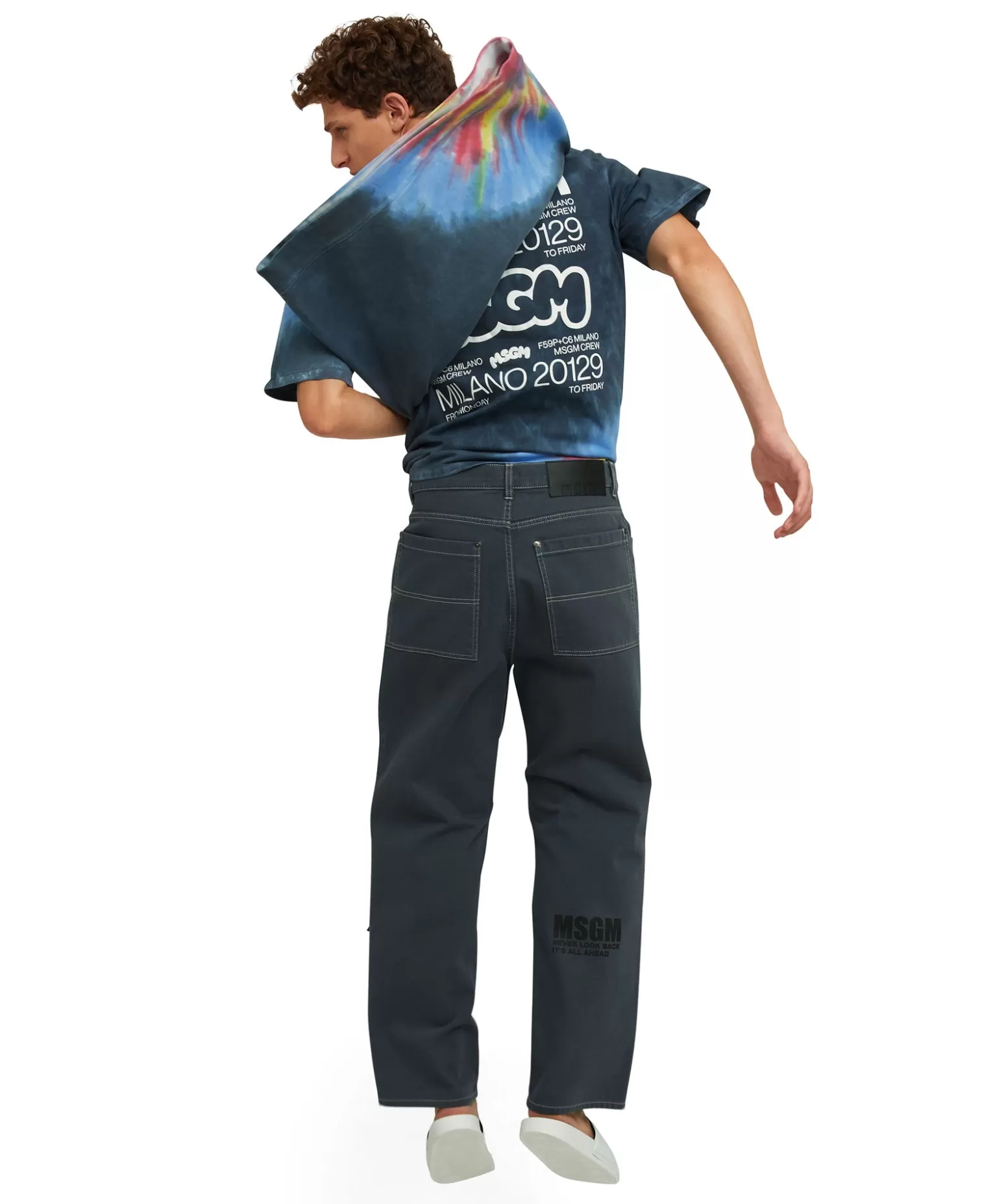 Uomo MSGM T-Shirt Girocollo In Cotone Tie Dye Con Logo E Grafica Burro Studio X