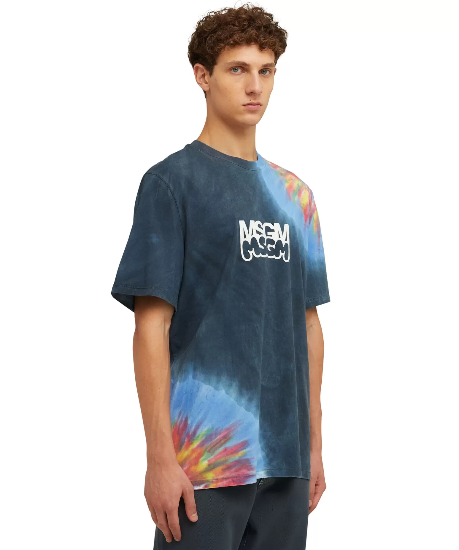 Uomo MSGM T-Shirt Girocollo In Cotone Tie Dye Con Logo E Grafica Burro Studio X