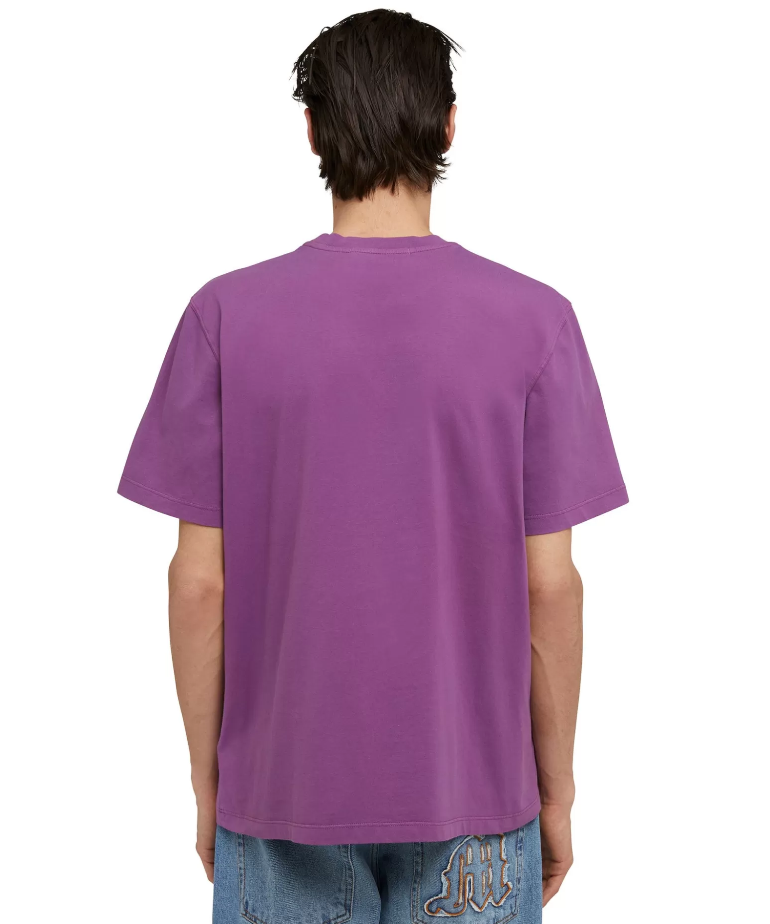 Uomo MSGM T-Shirt Girocollo In Cotone Tinta Unita Con Etichetta Con Logo Applicata