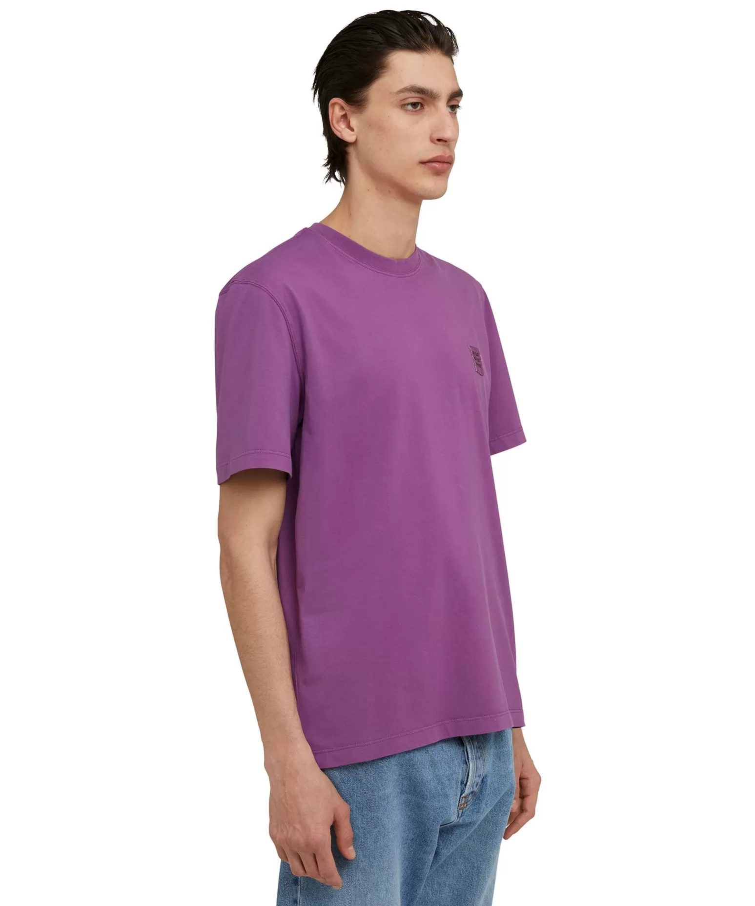 Uomo MSGM T-Shirt Girocollo In Cotone Tinta Unita Con Etichetta Con Logo Applicata