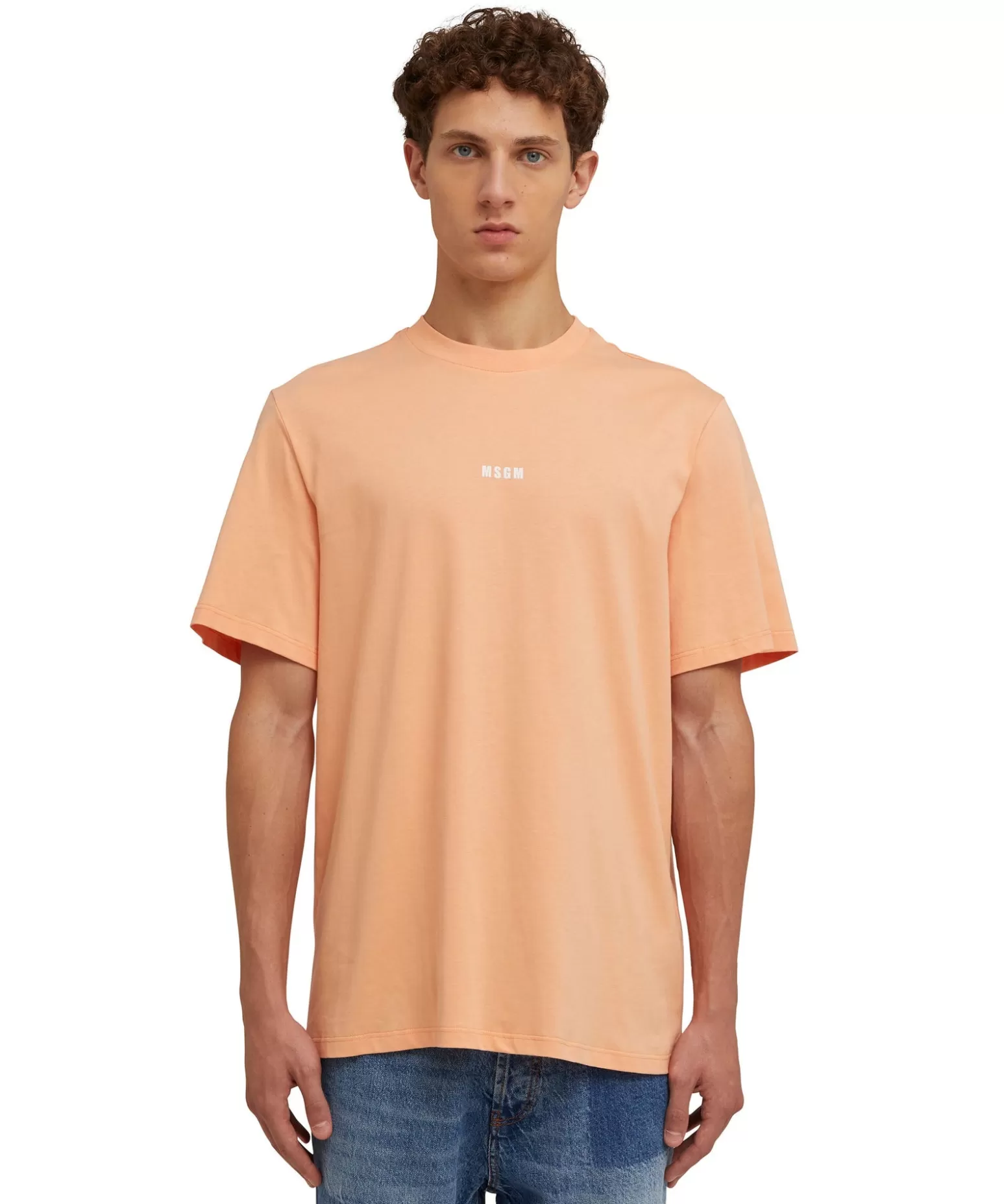 Uomo MSGM T-Shirt Girocollo In Cotone Tinta Unita Con Micro Logo