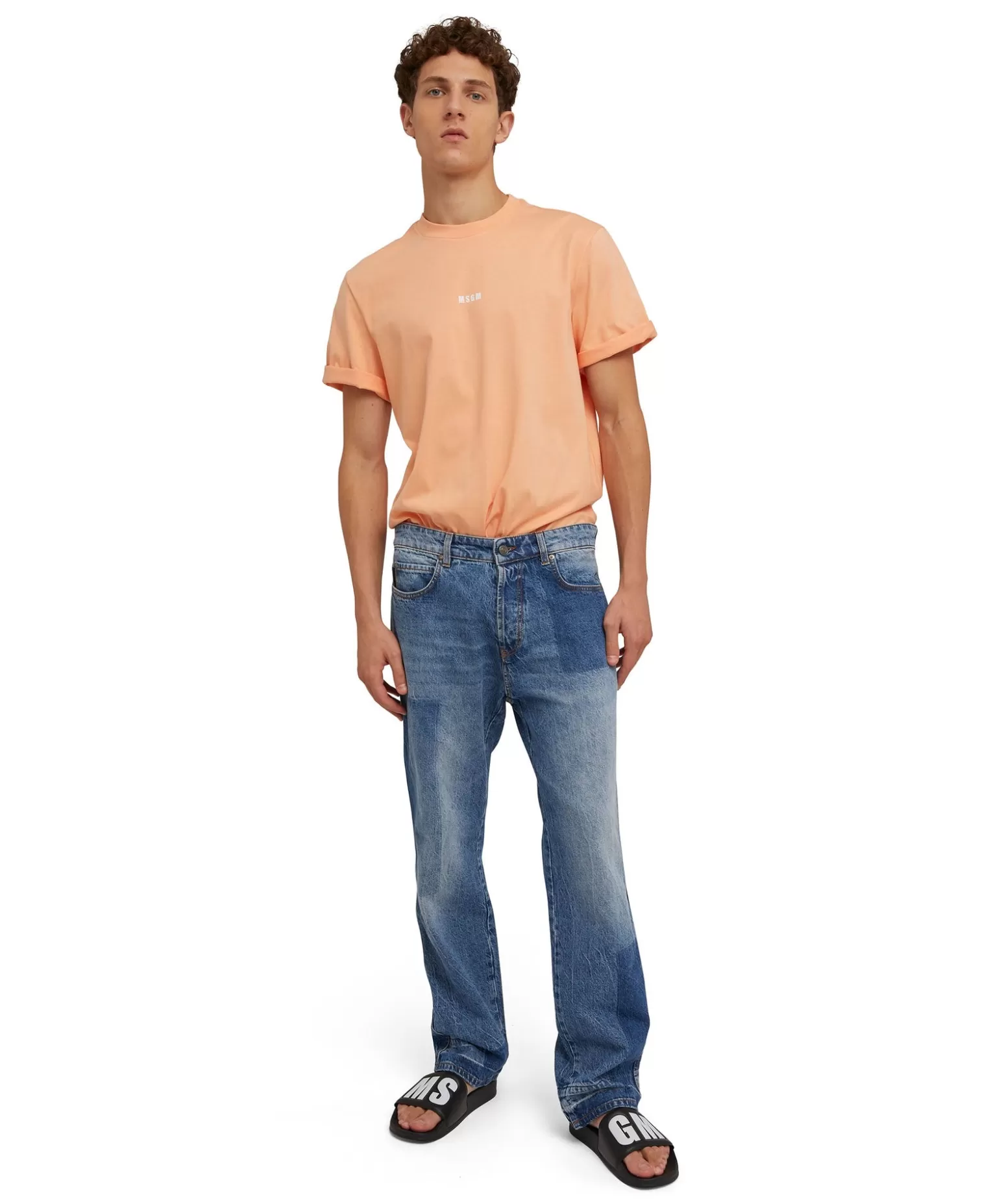 Uomo MSGM T-Shirt Girocollo In Cotone Tinta Unita Con Micro Logo