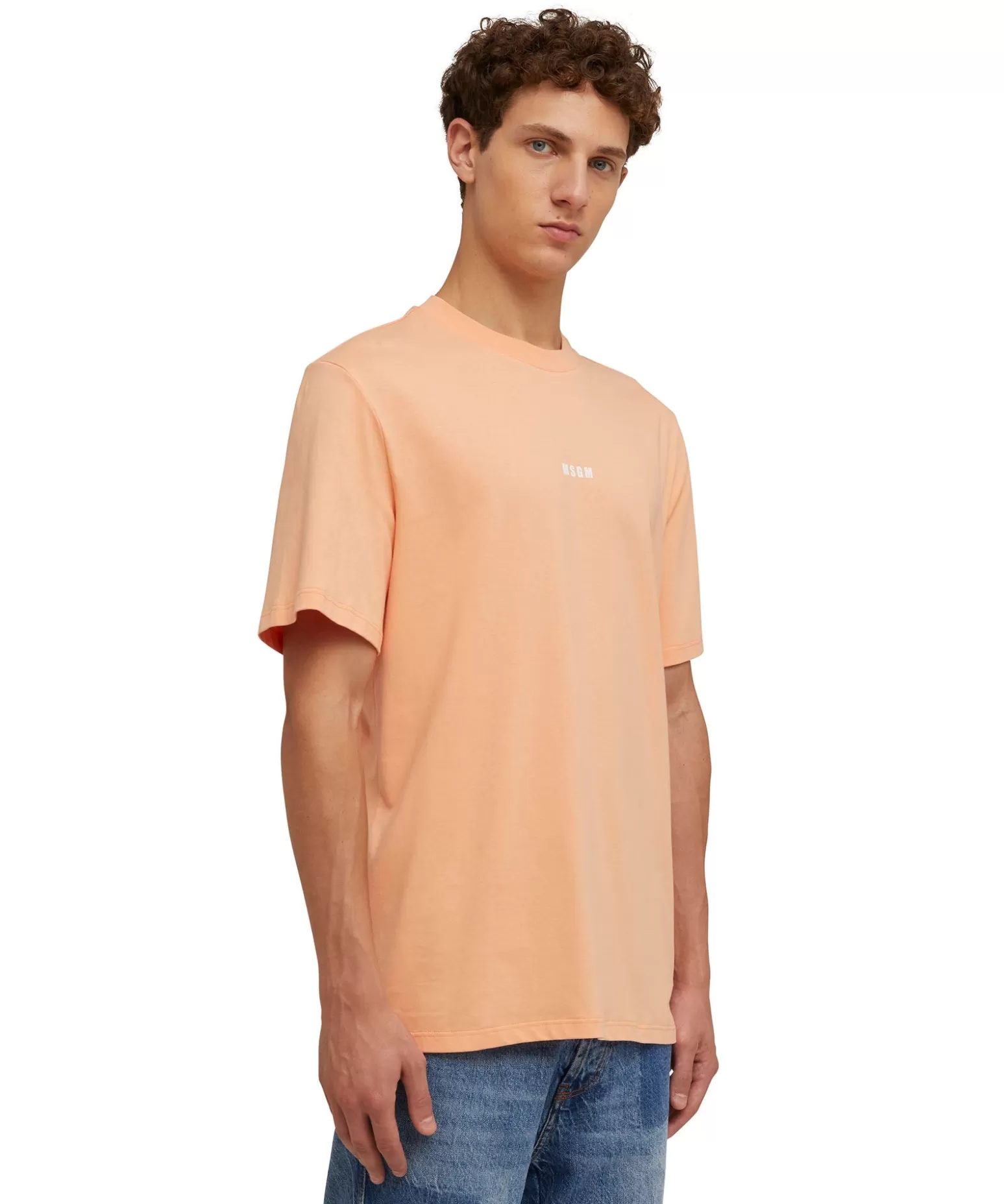 Uomo MSGM T-Shirt Girocollo In Cotone Tinta Unita Con Micro Logo