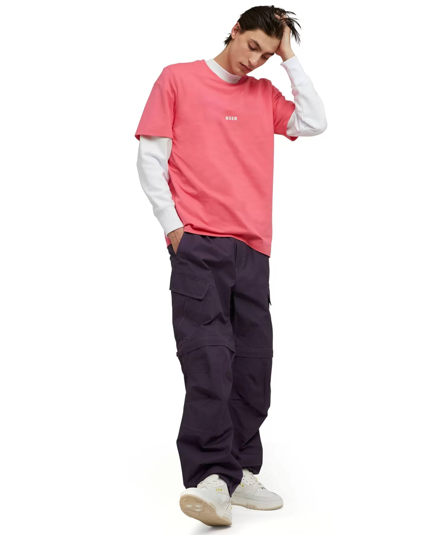 Uomo MSGM T-Shirt Girocollo In Cotone Tinta Unita Con Micro Logo