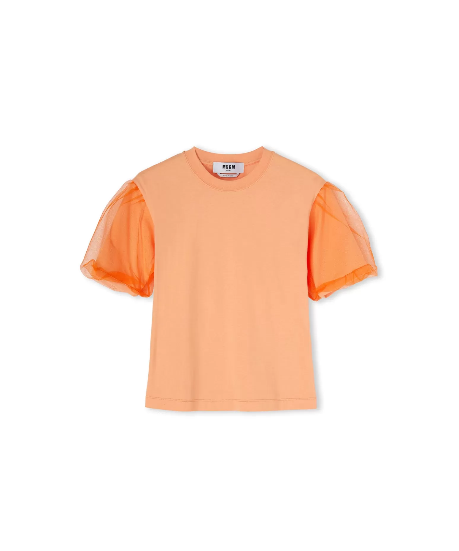 Donna MSGM T-Shirt Girocollo In Tinta Unita In Cotone Con Maniche In Tulle