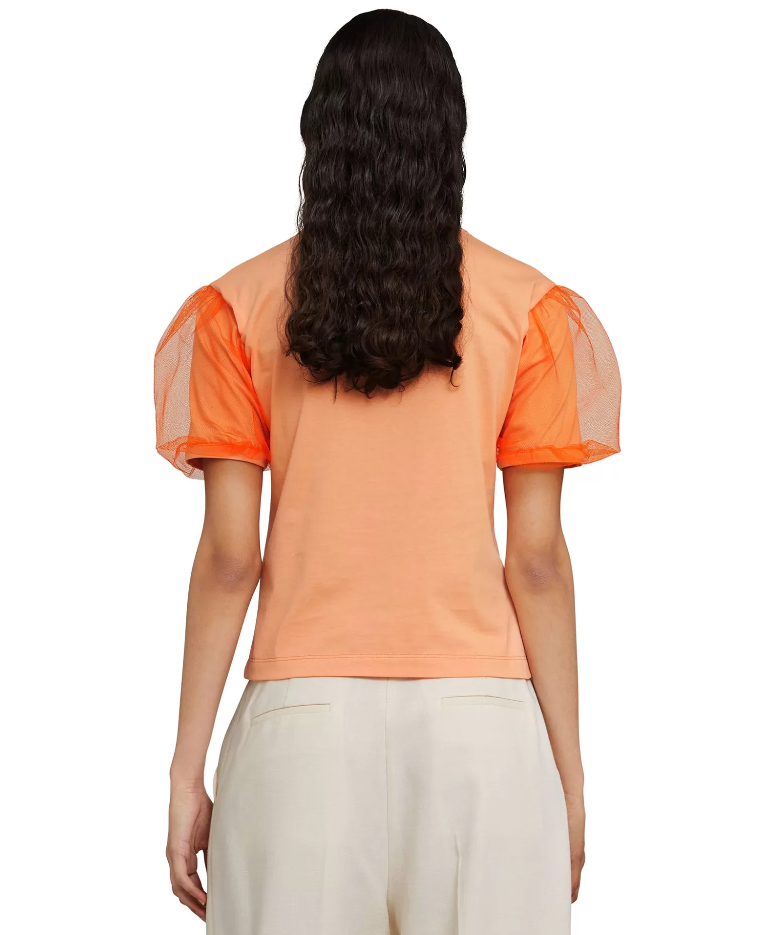 Donna MSGM T-Shirt Girocollo In Tinta Unita In Cotone Con Maniche In Tulle
