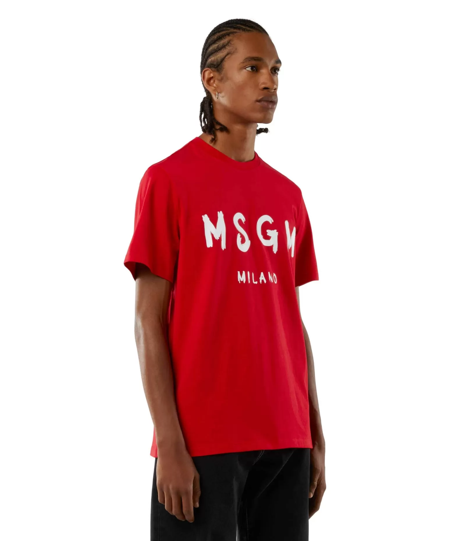 Uomo MSGM T-Shirt In Cotone Con Logo Pennellato