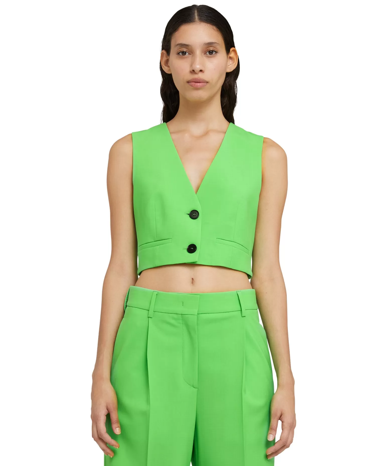 Donna MSGM Vest Crop In Fresco Lana Tinta Unita